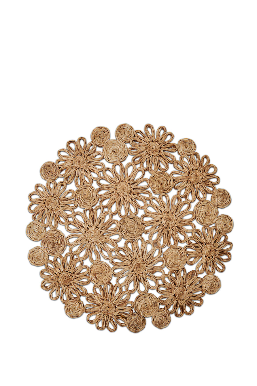 Floral Woven Abaca Placemat in Natural, 40cm