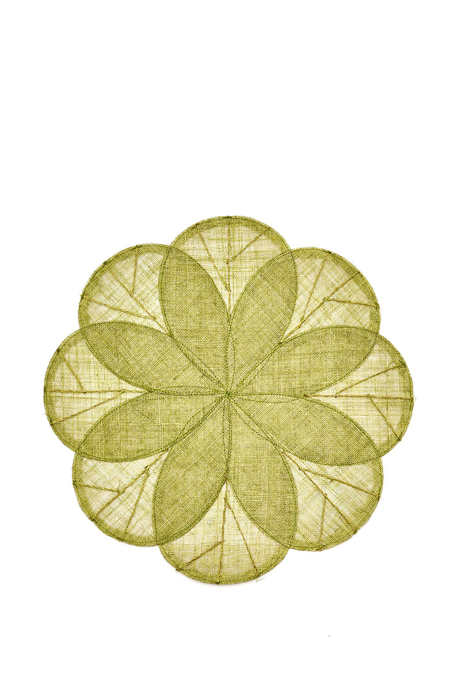 Flower Woven Sinamay Placemat in Grass Green, 40cm