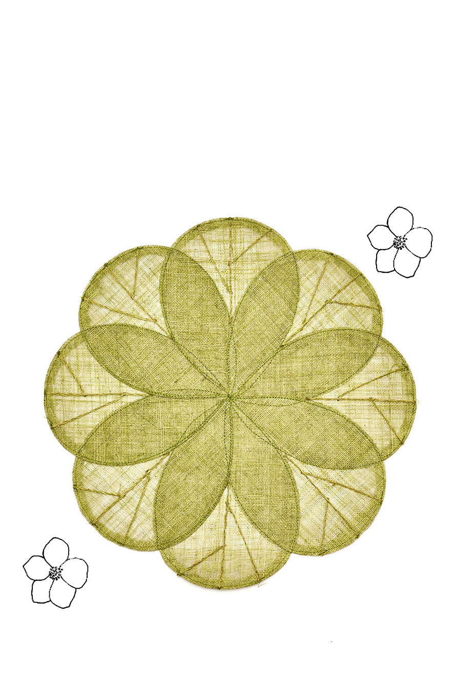 Flower Woven Sinamay Placemat in Grass Green, 40cm