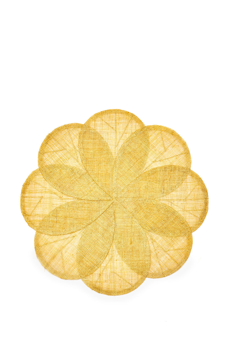 Flower Woven Sinamay Placemat in Lemon Yellow, 40cm