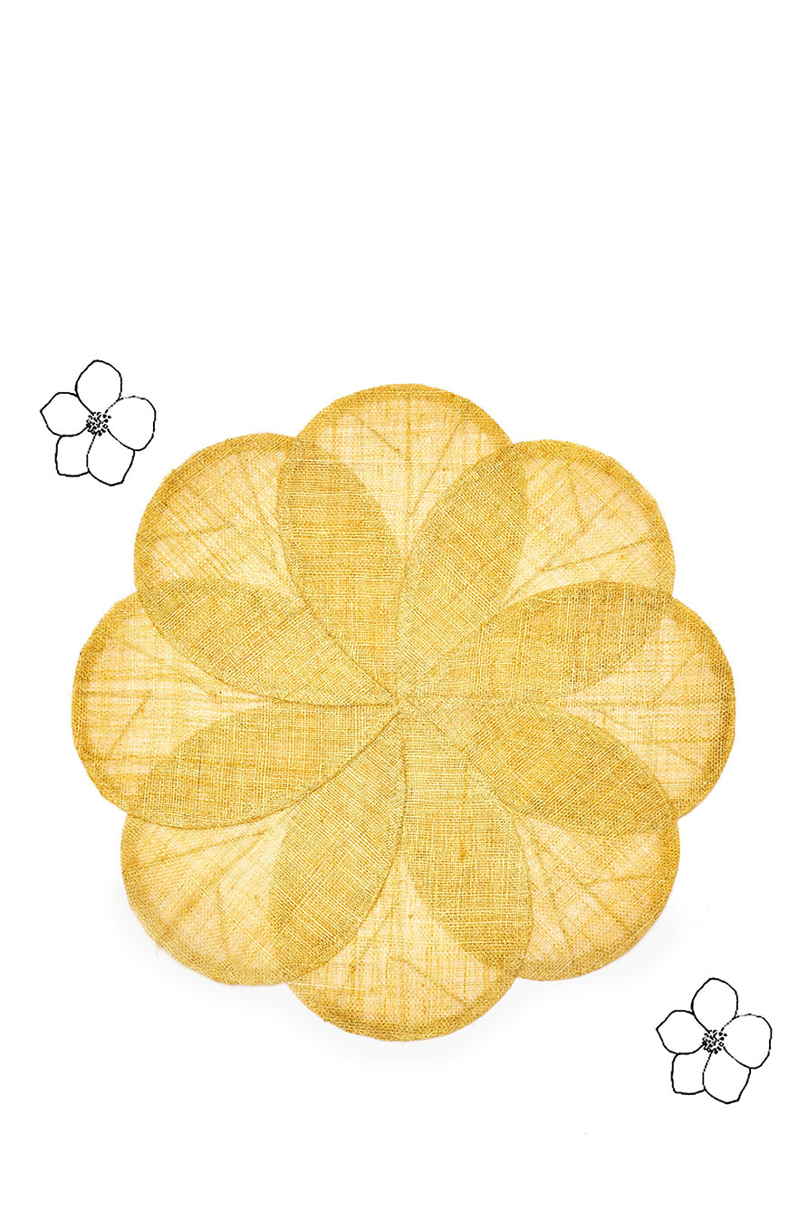 Flower Woven Sinamay Placemat in Lemon Yellow, 40cm