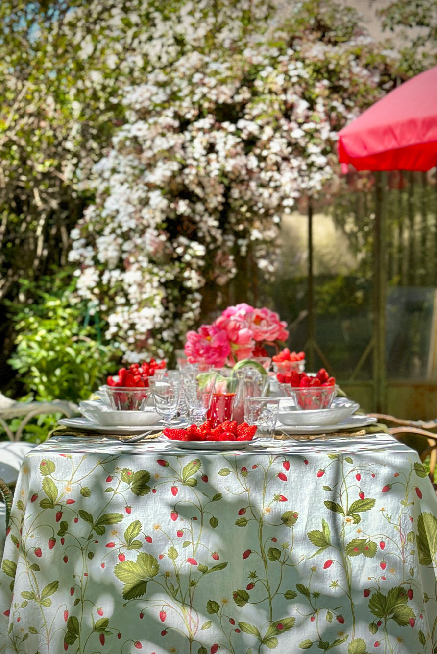 'Fraises des Bois' Linen Tablecloth