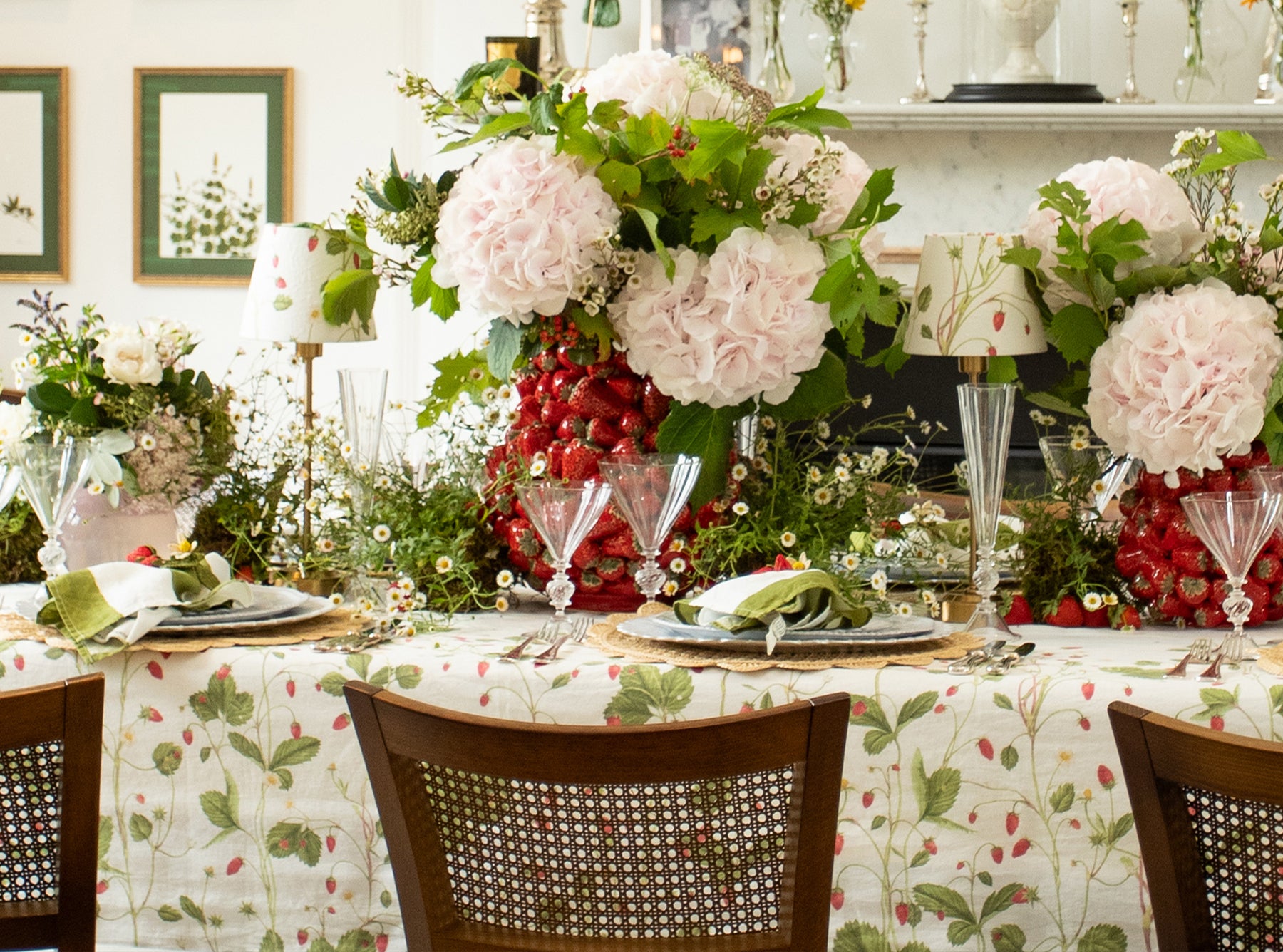 'Fraises des Bois' Linen French Drum Lampshade, 13cm