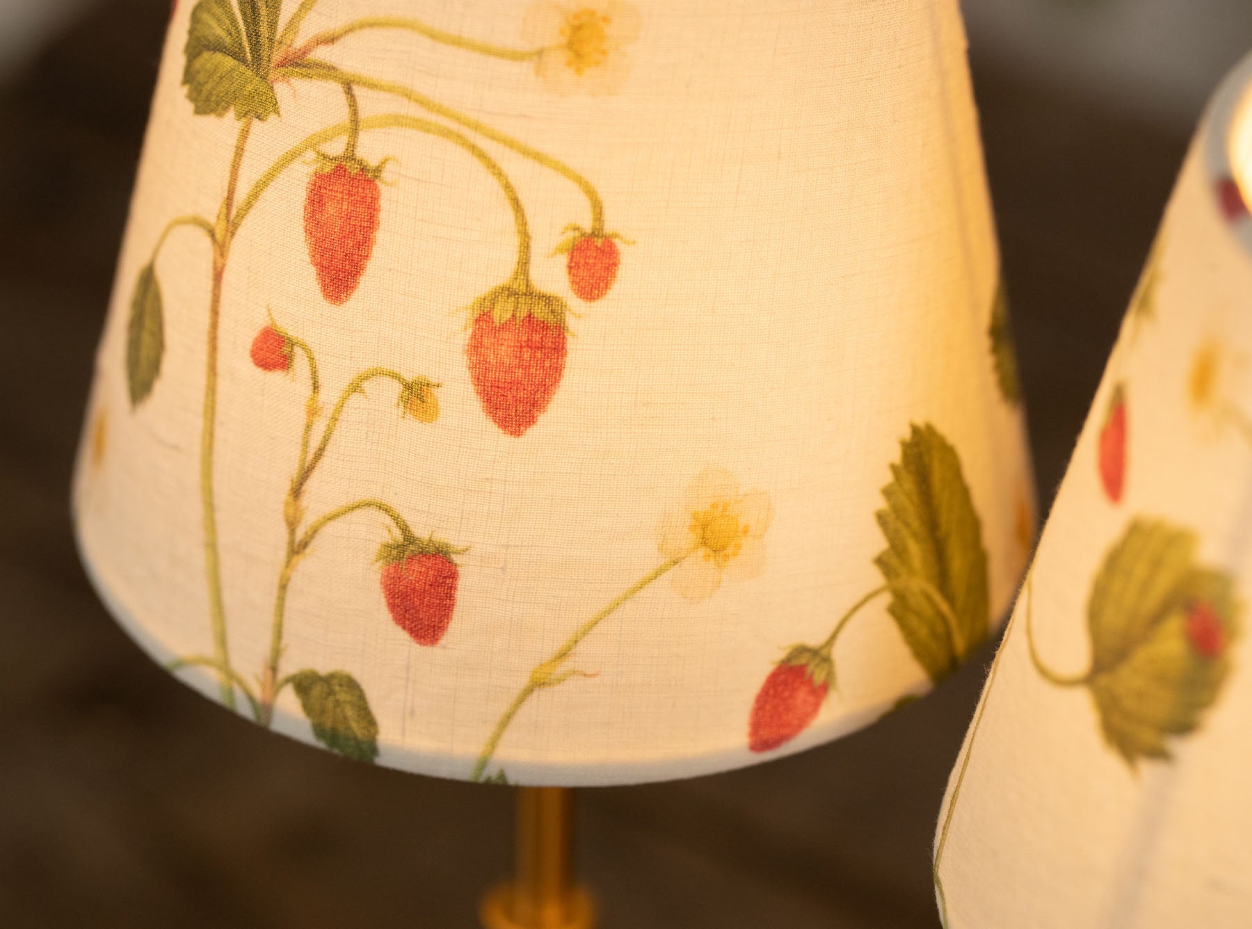 'Fraises des Bois' Linen French Drum Lampshade, 13cm