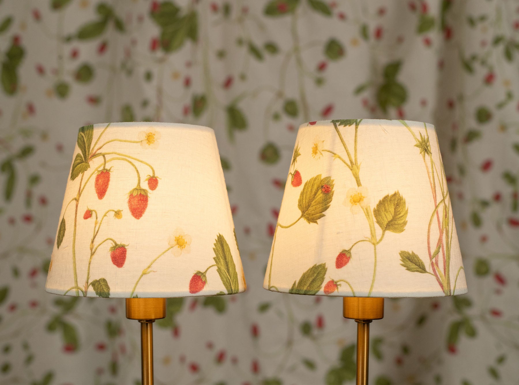 'Fraises des Bois' Linen French Drum Lampshade, 13cm