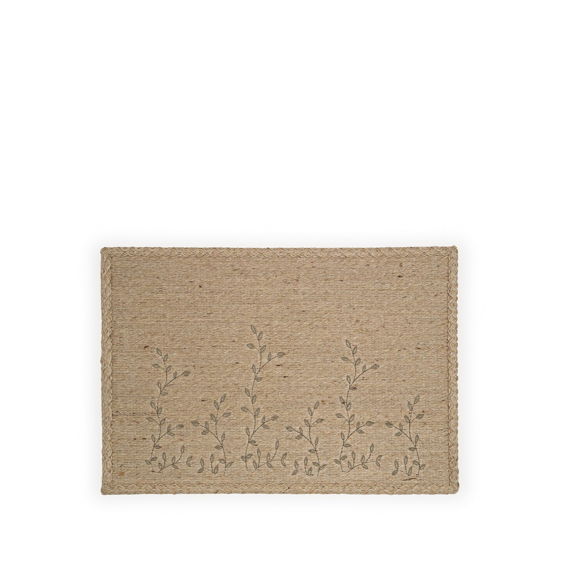 'Gaia' Small Leaves Embroidered Natural Rami Placemat, 35 x 50cm