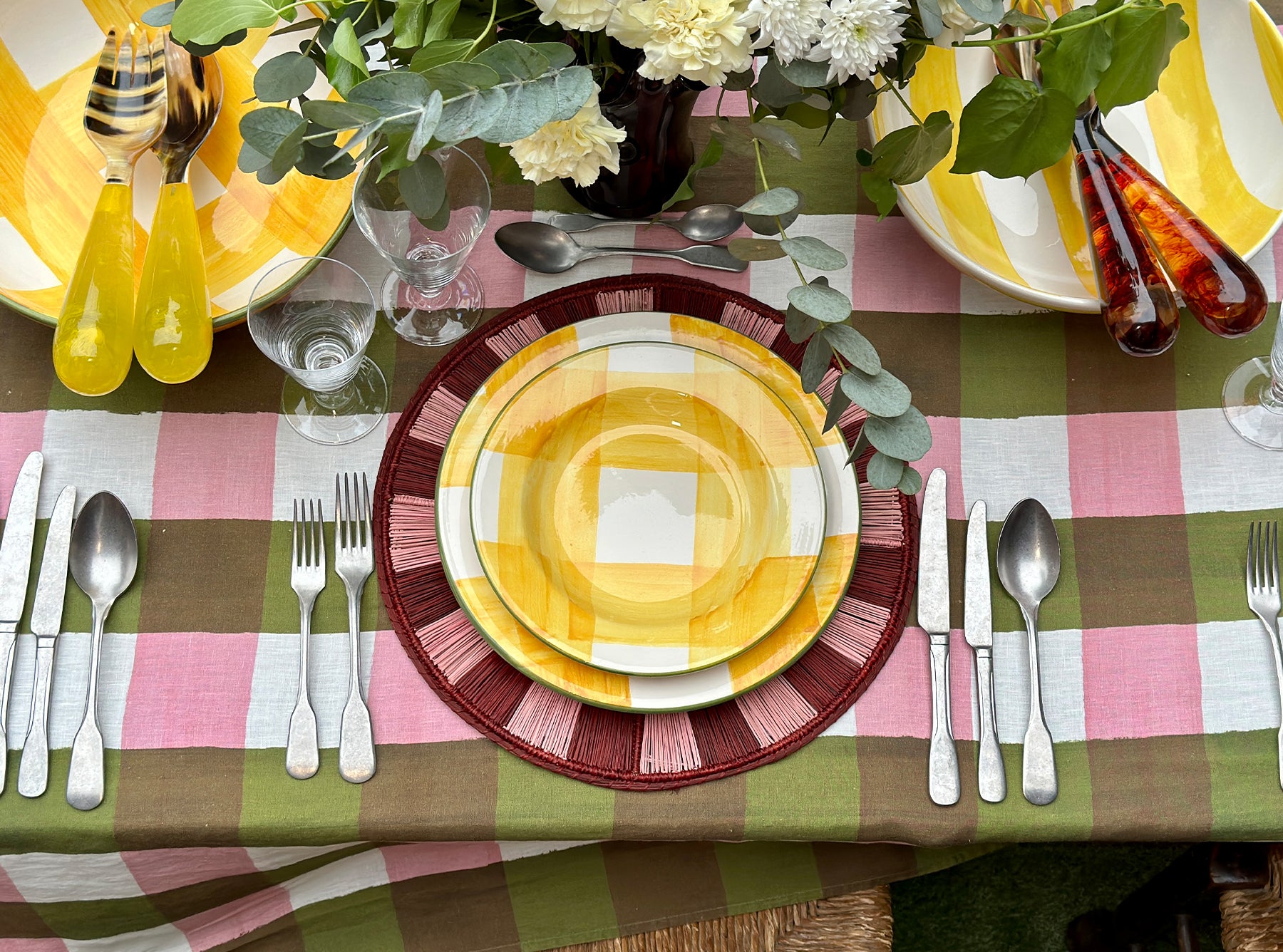 Striped Border Placemat in Burgundy and Pink, 39cm