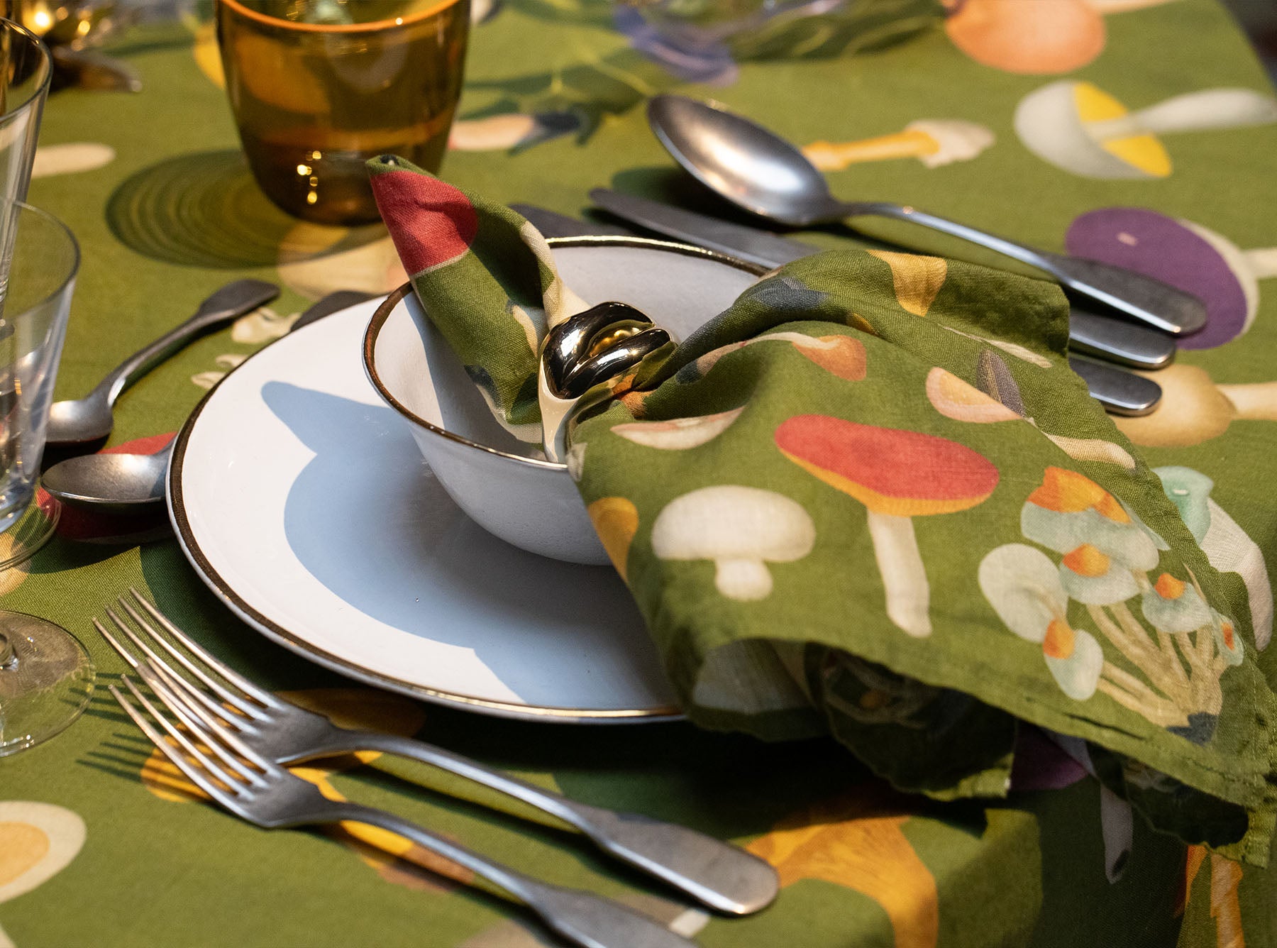 S&B x John Derian 'Green Fungi' Round Linen Tablecloth, 260cm