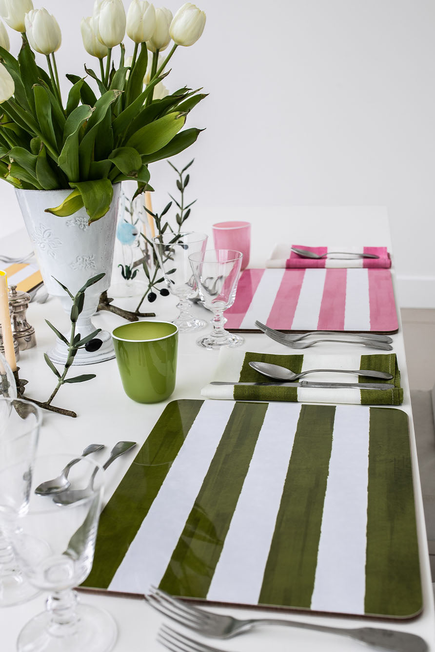 'Stripe' Cork-Backed Placemat in Avocado Green, 29 x 38cm