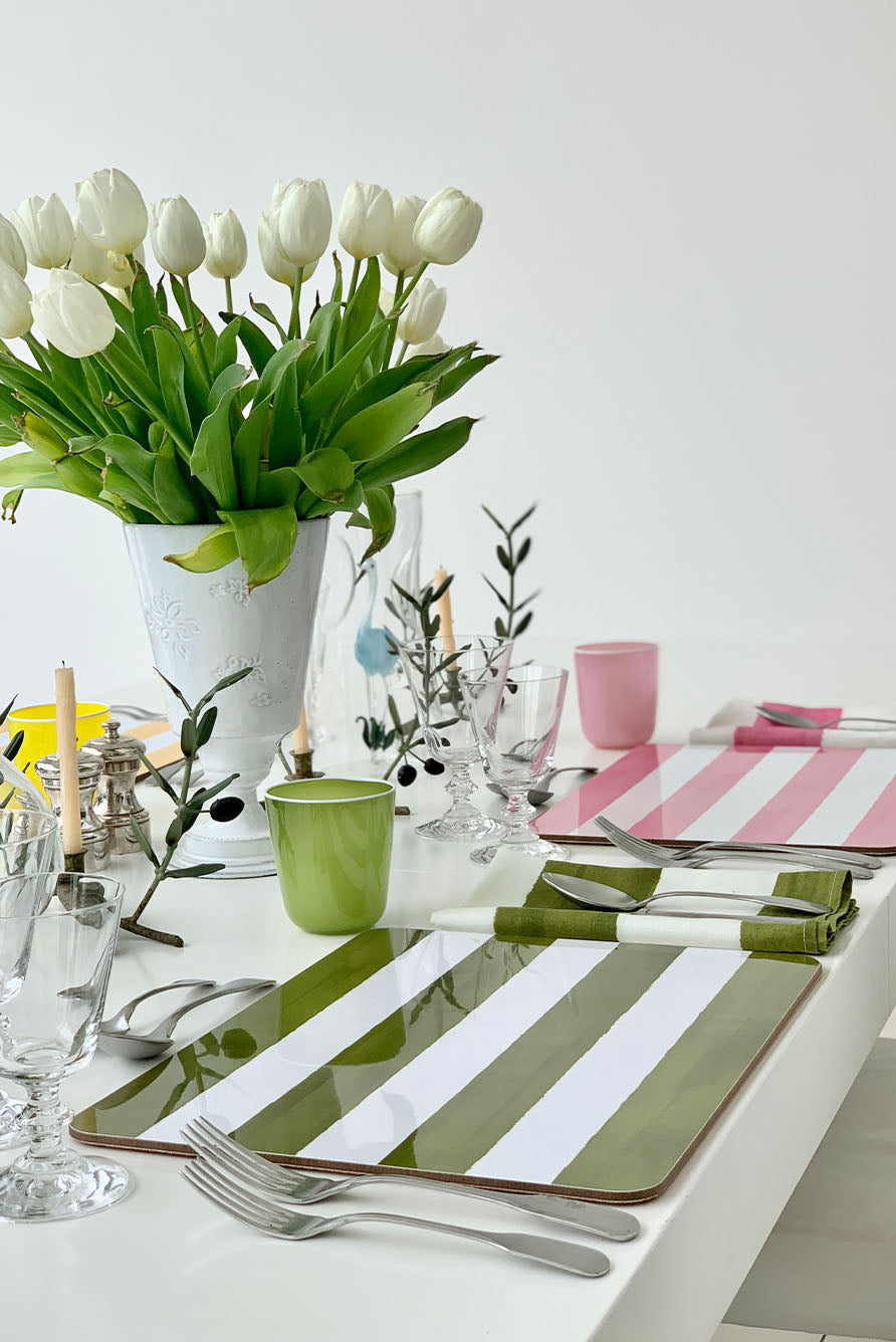 'Stripe' Cork-Backed Placemat in Avocado Green, 29 x 38cm