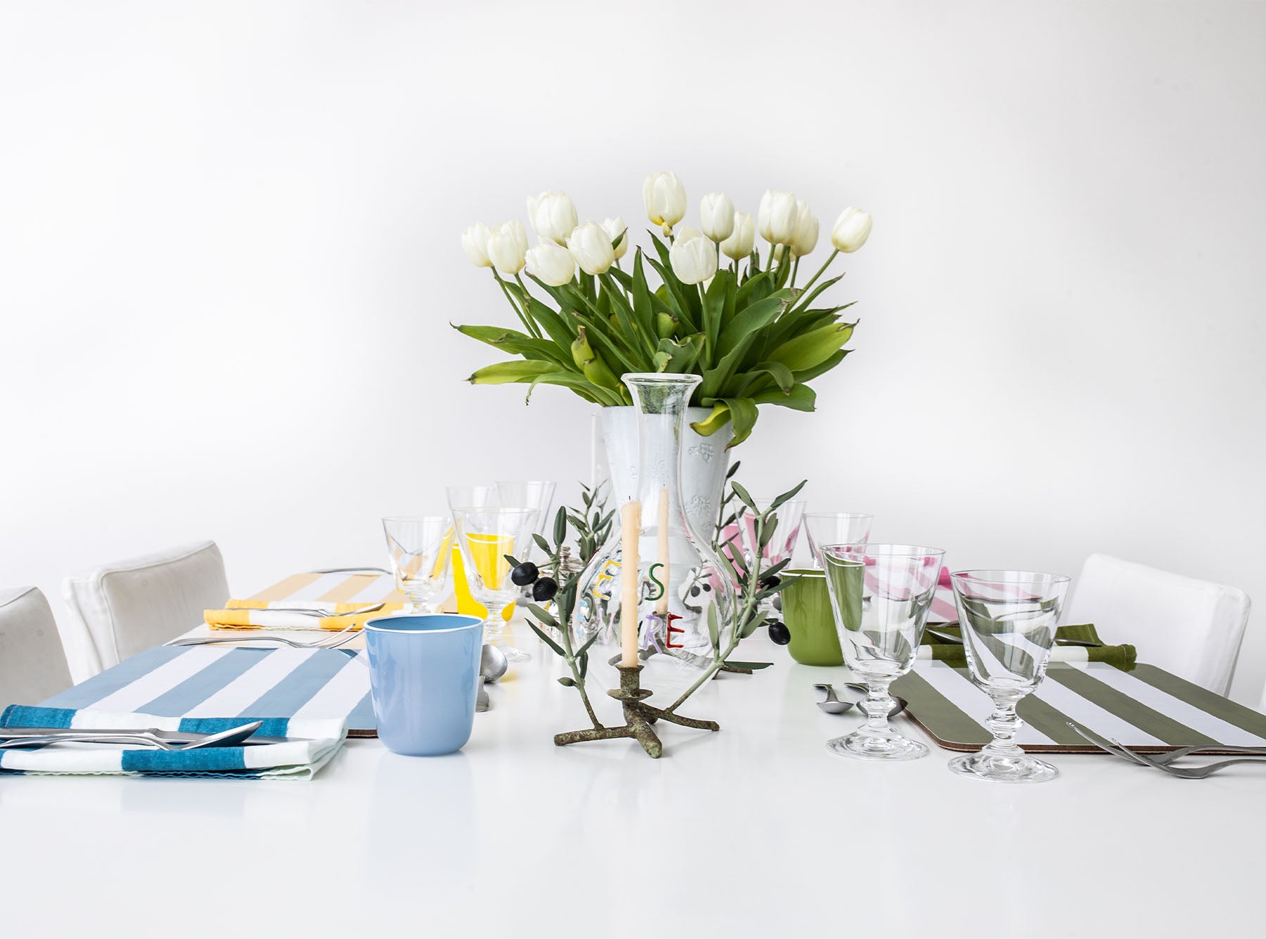 'Stripe' Cork-Backed Placemat in Lemon Yellow, 29 x 38cm