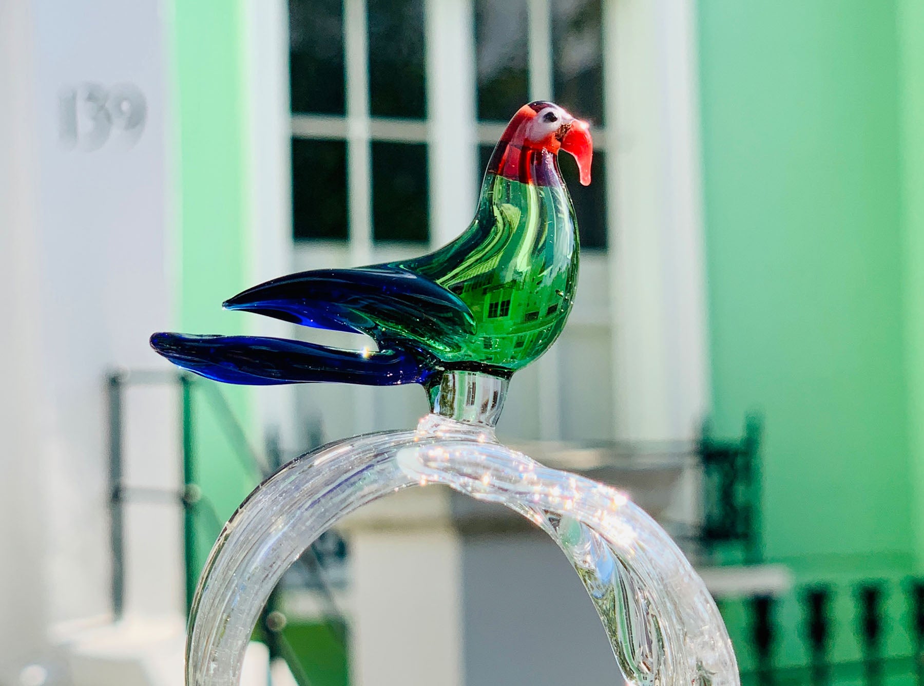 Handblown Glass Tropical Bird Napkin Ring in Green