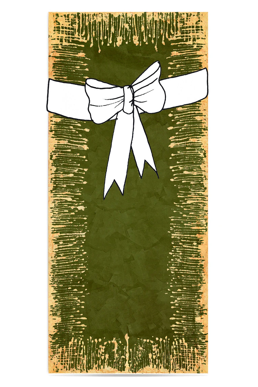 Ink Linen Tablecloth in Avocado Green with Gold Drips