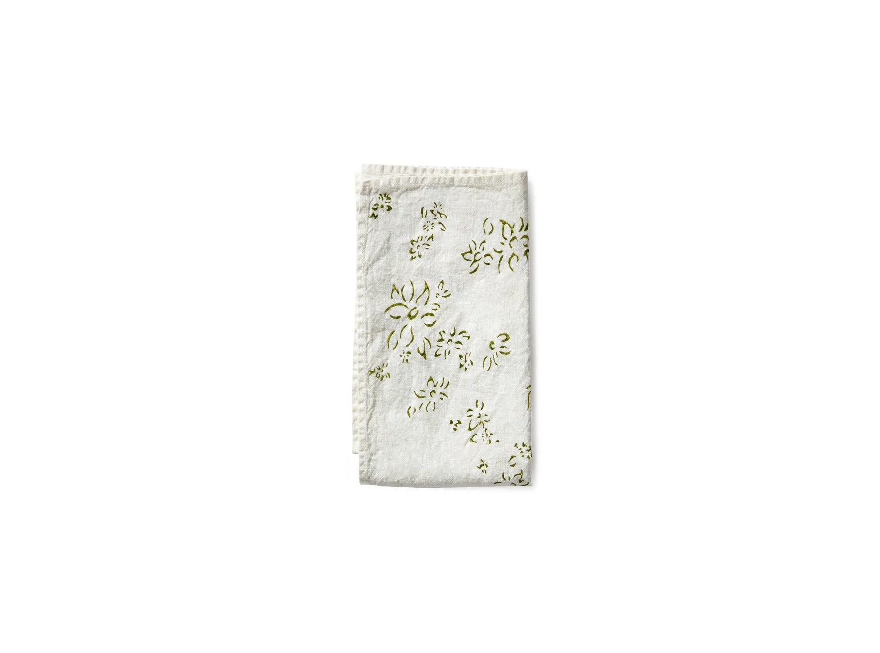 Bernadette's Hand Stamped Falling Flower Linen Tea Towel in Avocado Green, 55x70cm
