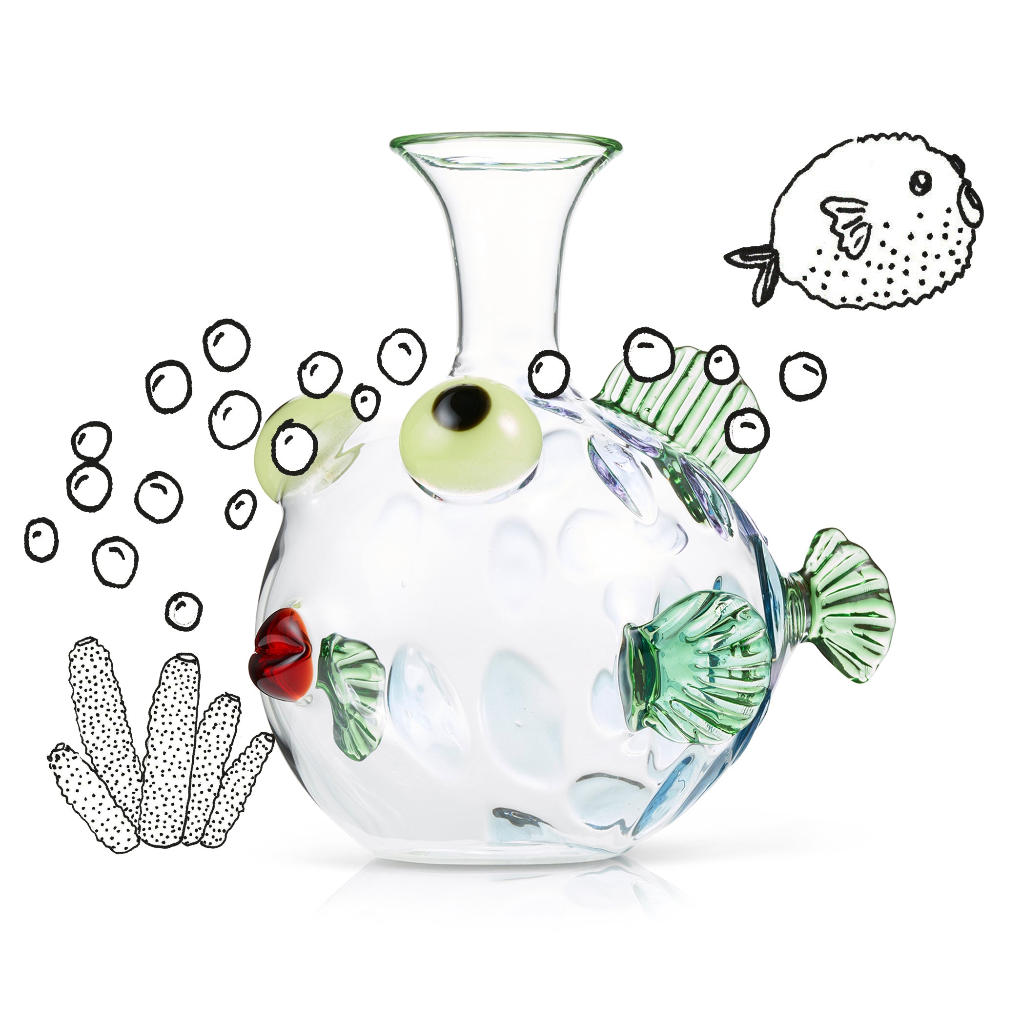 Handblown Glass Fish Decanter in Green and Purple, 25cm
