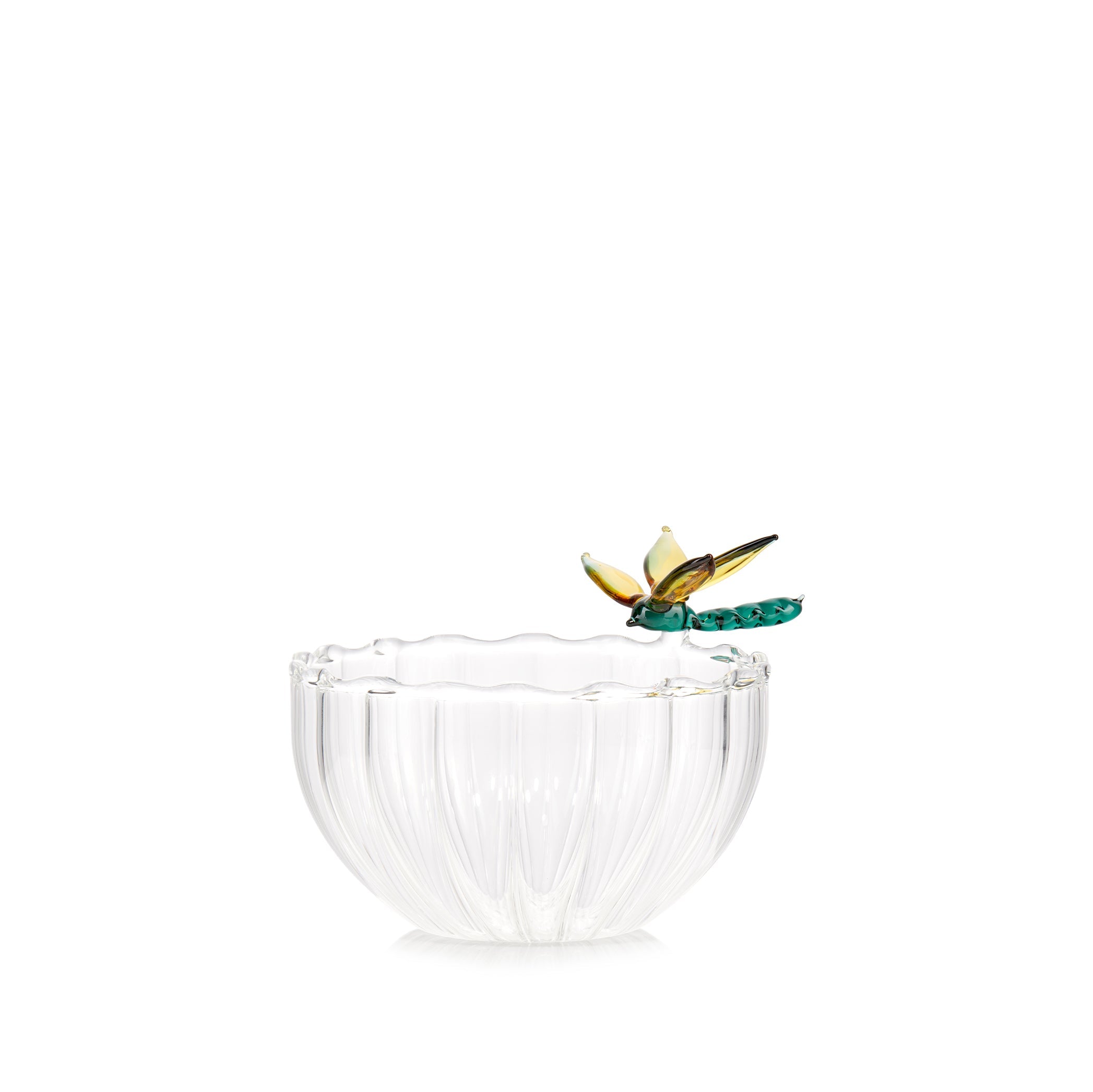 S&B Exclusive Handblown Glass Dragonfly Bowl in Green & Yellow
