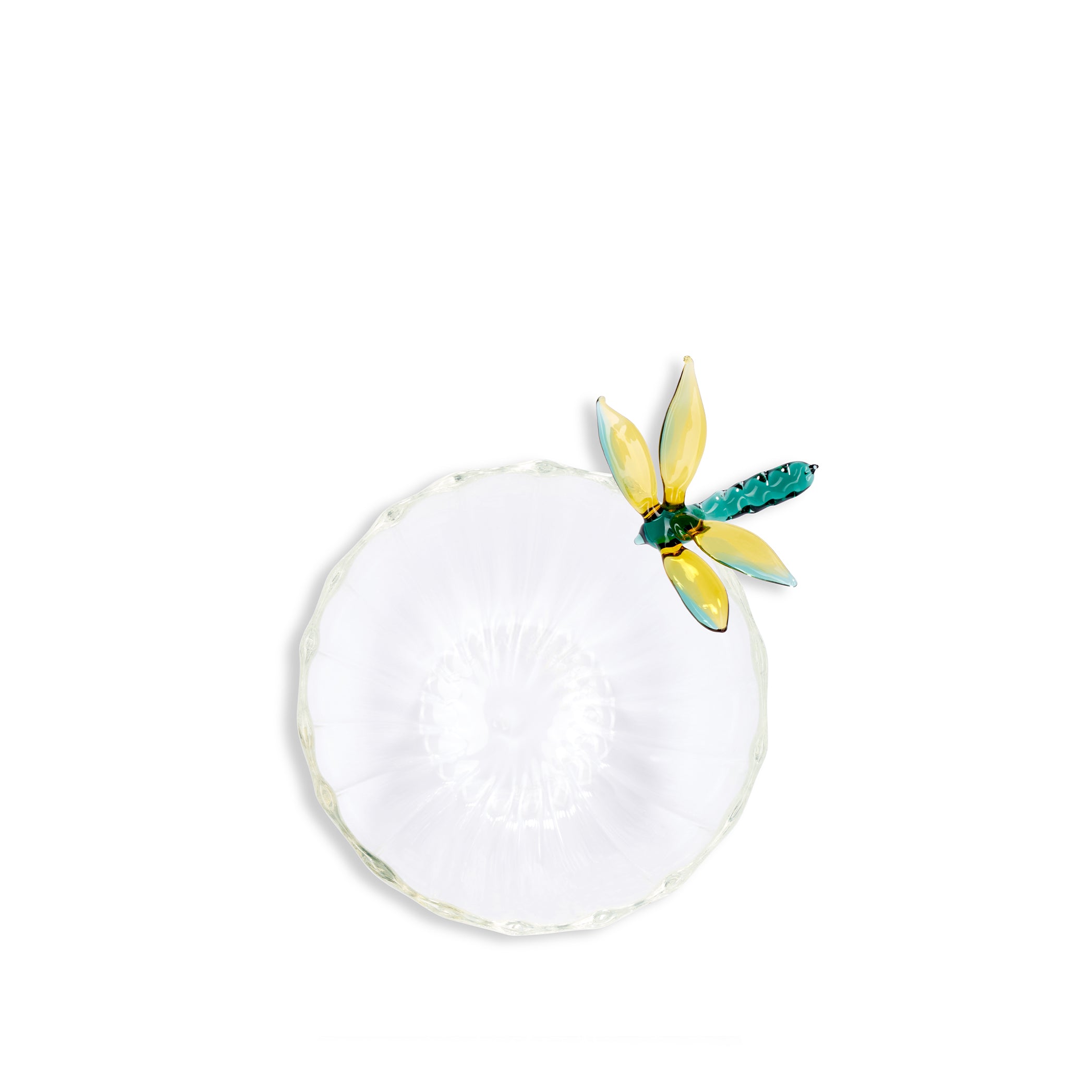 S&B Exclusive Handblown Glass Dragonfly Bowl in Green & Yellow