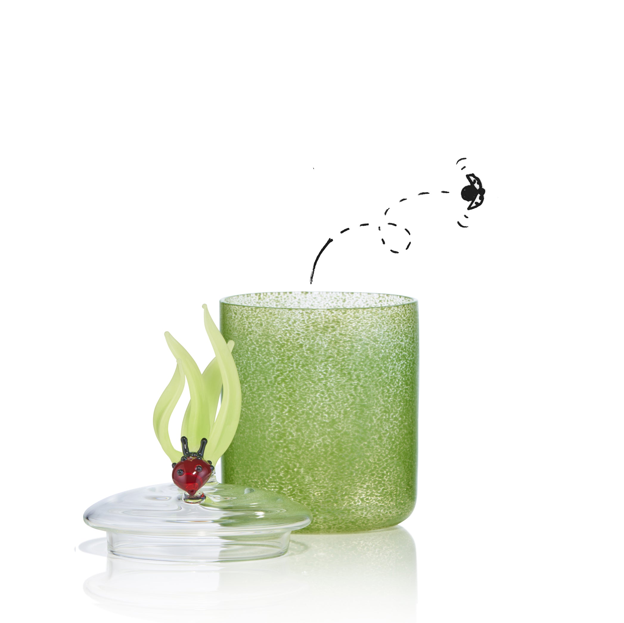 Handblown Glass Green Ladybug Jar, 17.5cm