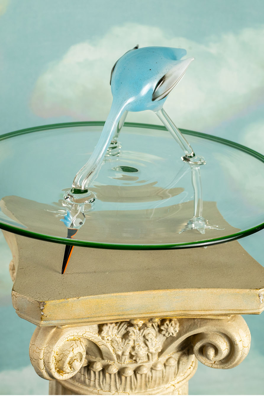 Handblown Glass Stork Cake Stand, 30cm