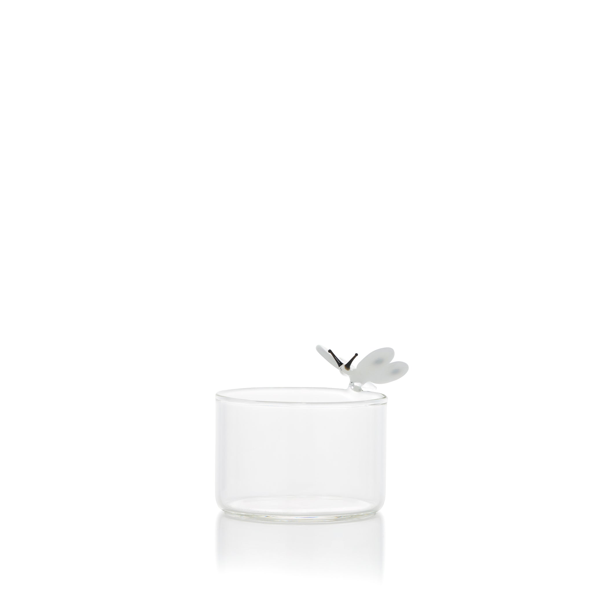 Handblown Glass White Butterfly Tea Light Holder, 13 x 11cm