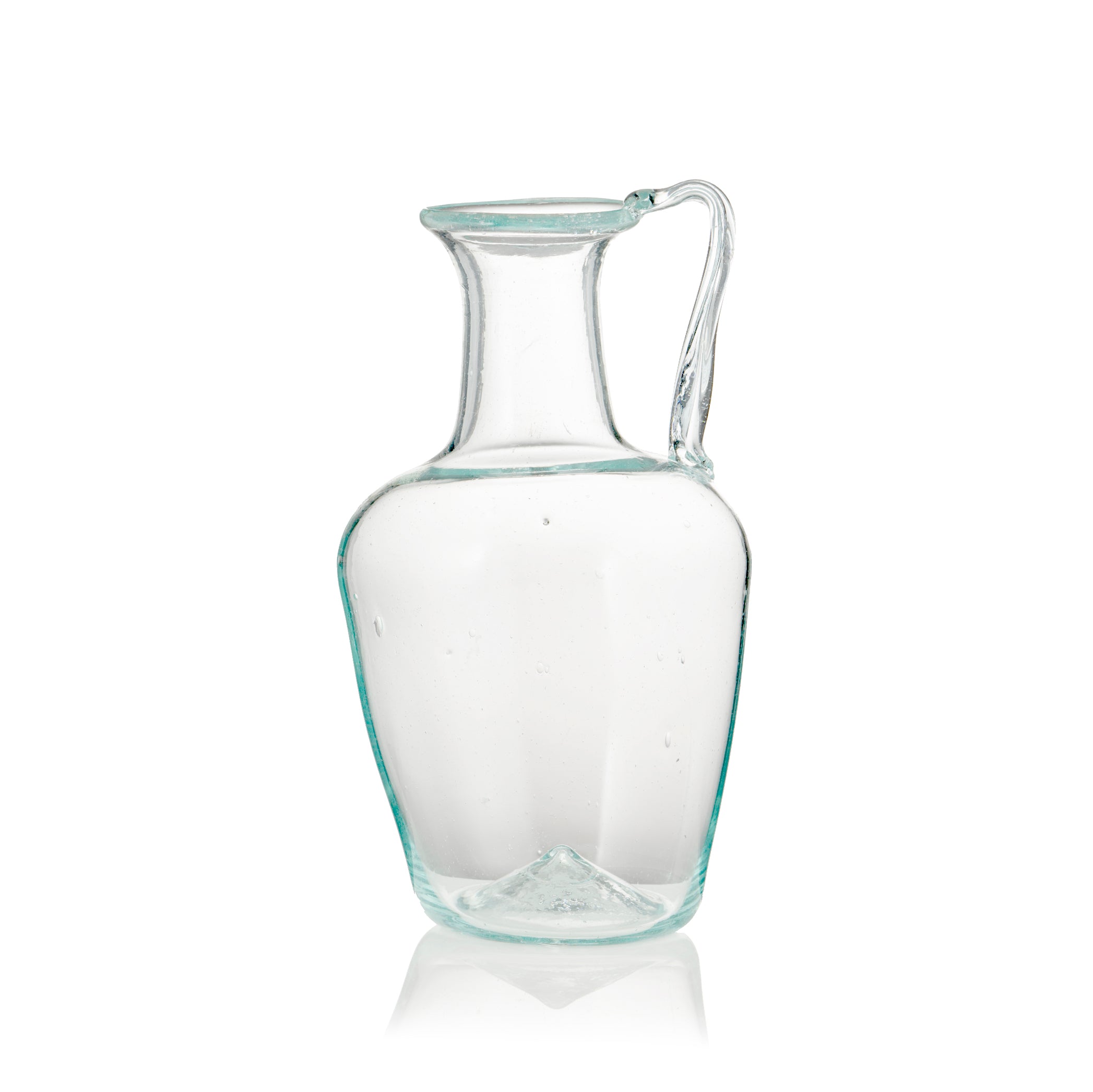 Handblown Tall Glass Carafe with Handle in Clear, 26cm