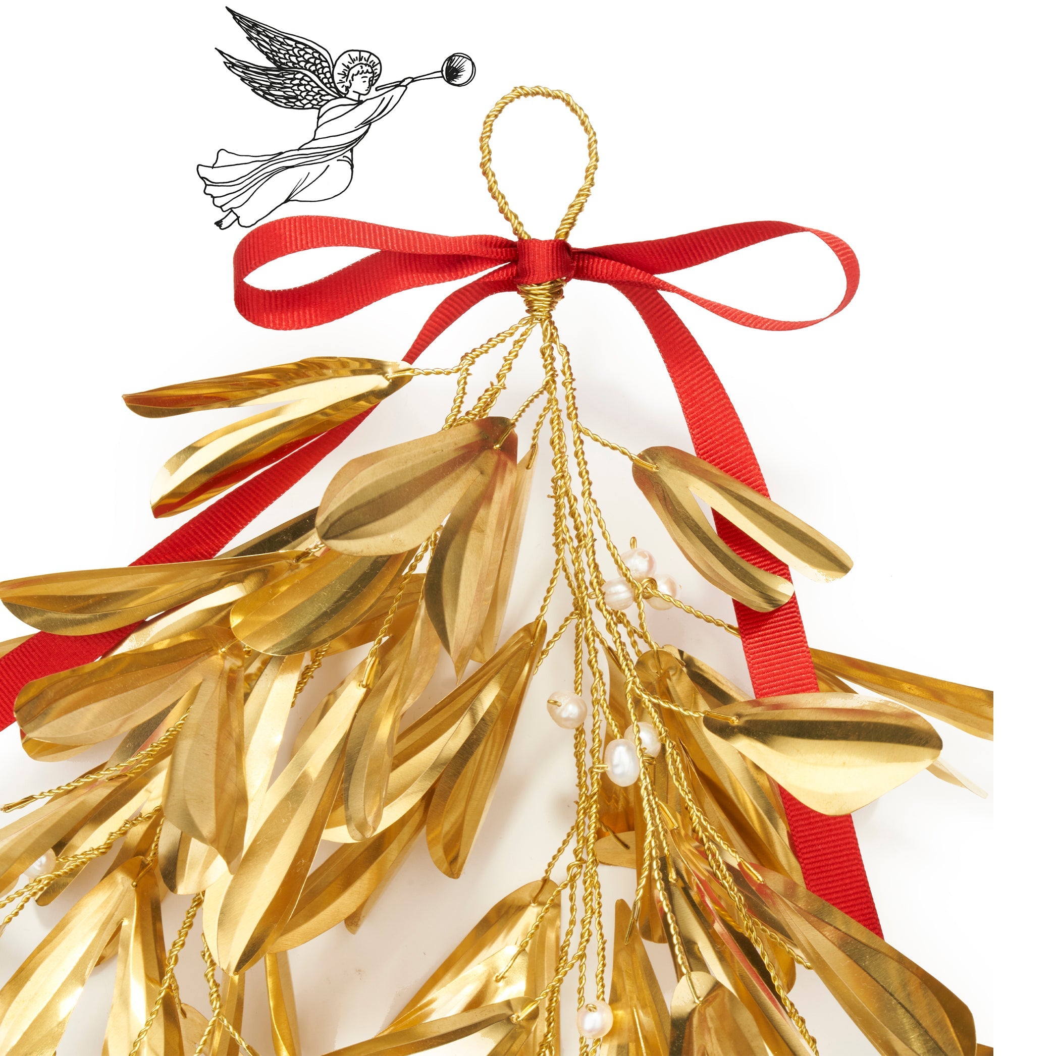 Mistletoe Brass and Fresh Water Pearl Hanging Ornament