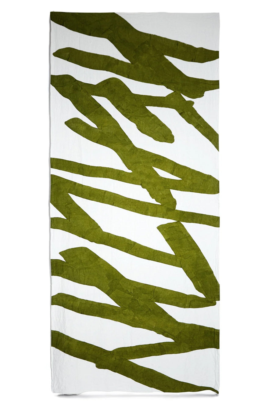 'Healthy' Word Linen Tablecloth in Avocado Green