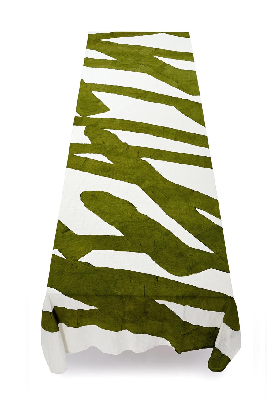 'Healthy' Word Linen Tablecloth in Avocado Green