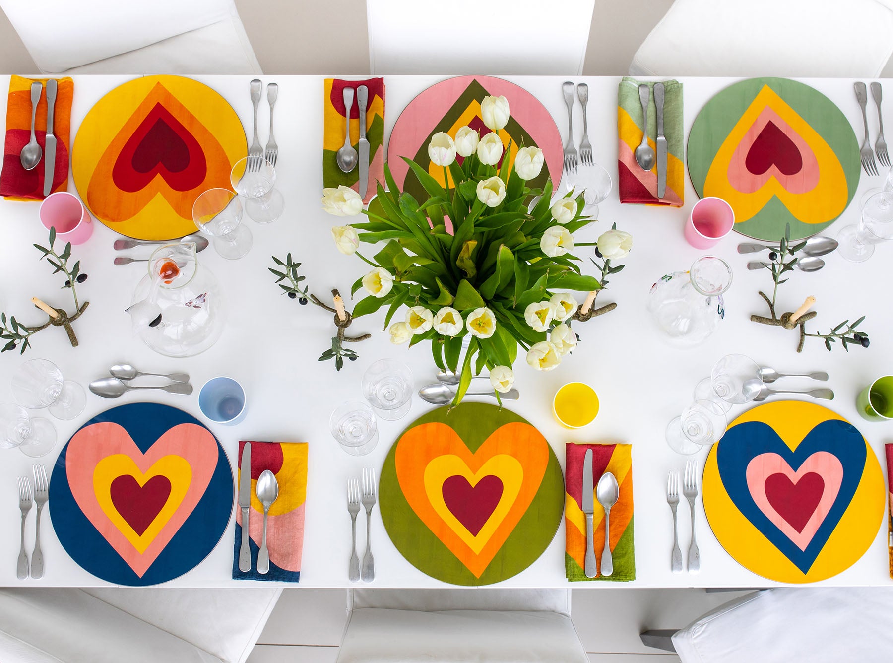 Heart Cork-Backed Placemat/Charger in Lemon Yellow and Midnight Blue