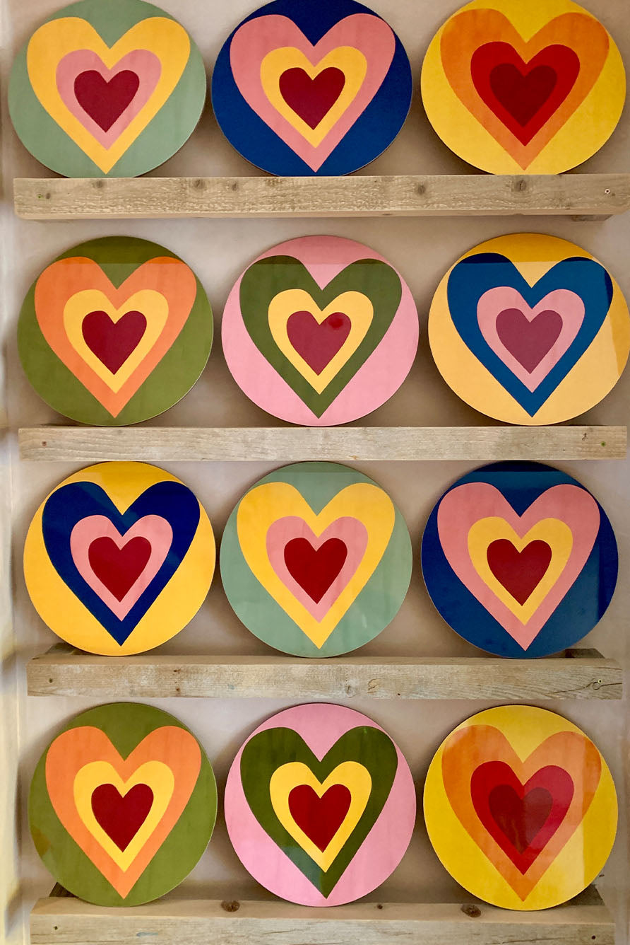 Heart Cork-Backed Placemat/Charger in Lemon Yellow and Midnight Blue