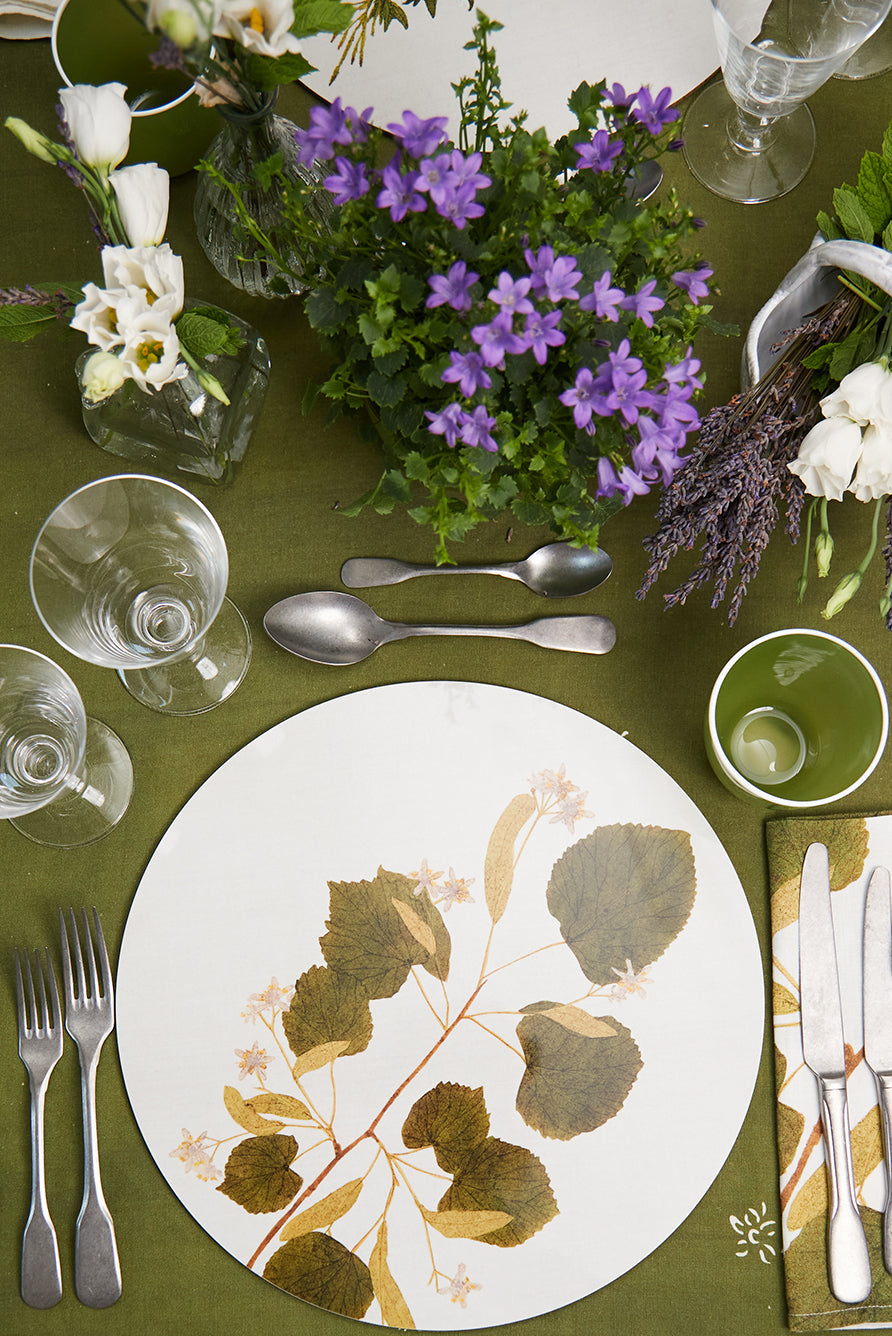 Herbarium Round Cork-backed Placemat in Limetree, 34cm