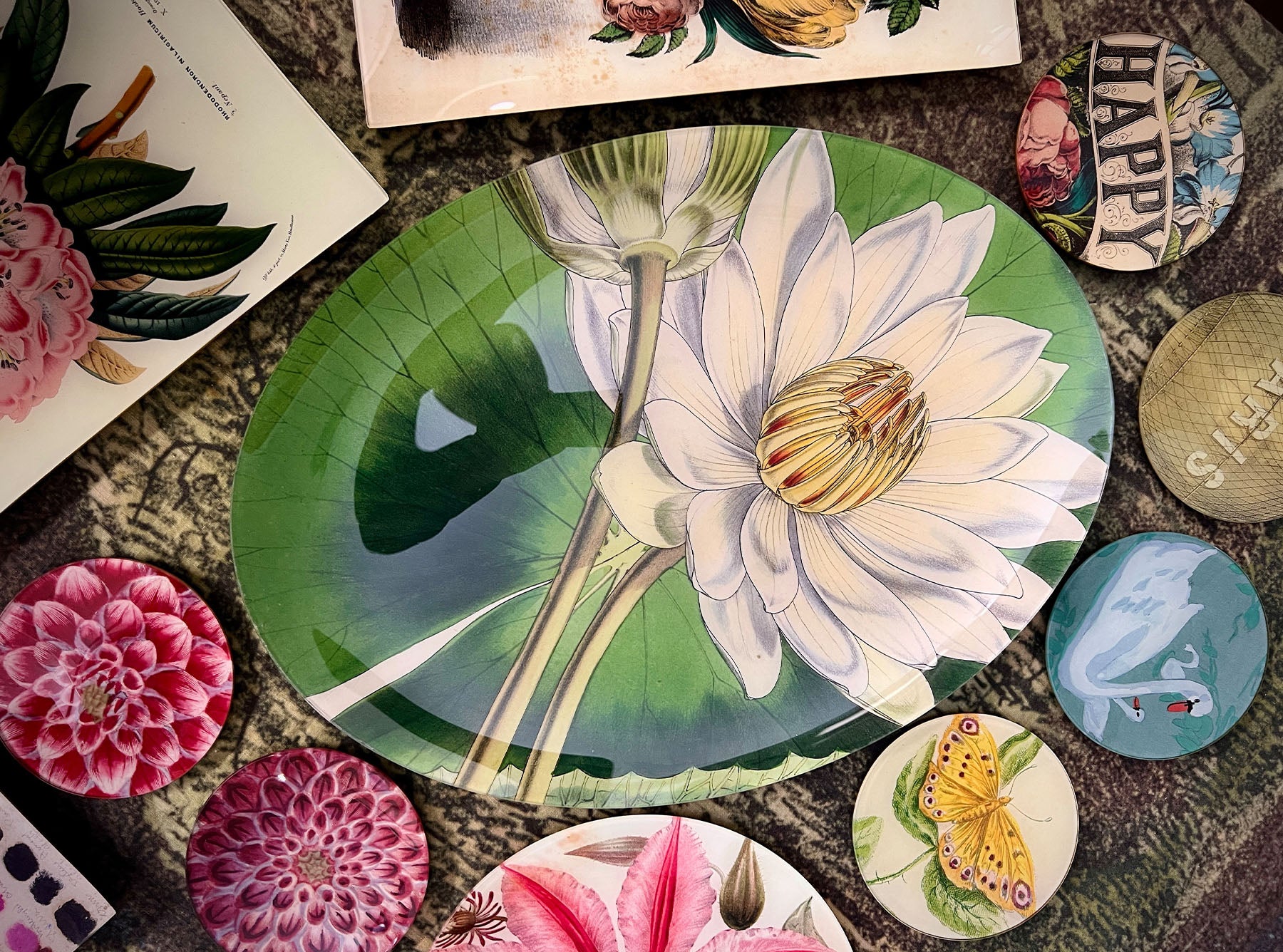 John Derian 'Nymphaea' Oval Platter, 35.5 x 48 cm