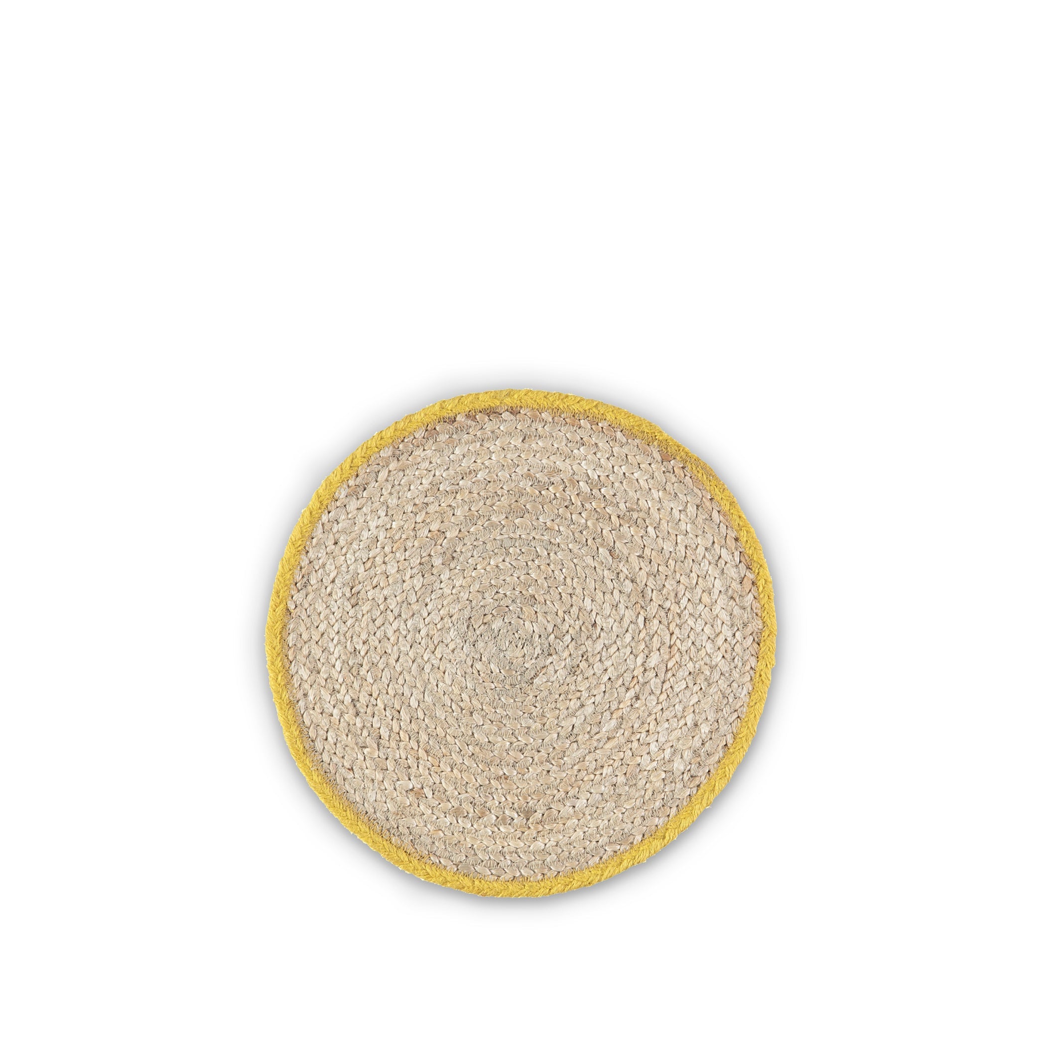 Jute Placemats with Yellow Border in Basket, Set of Six