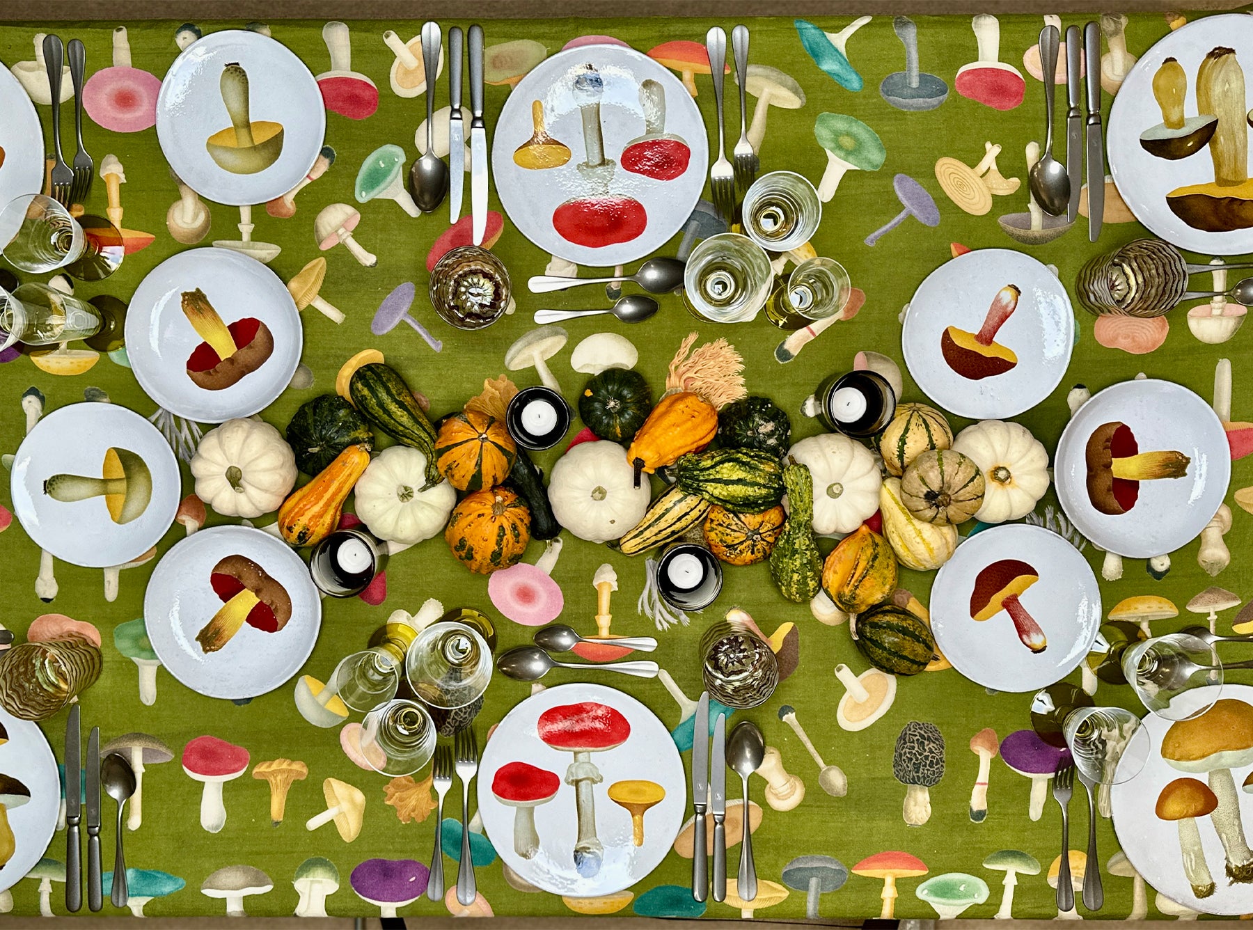 S&B x John Derian Green 'Fungi' Linen Napkin, 50x50cm