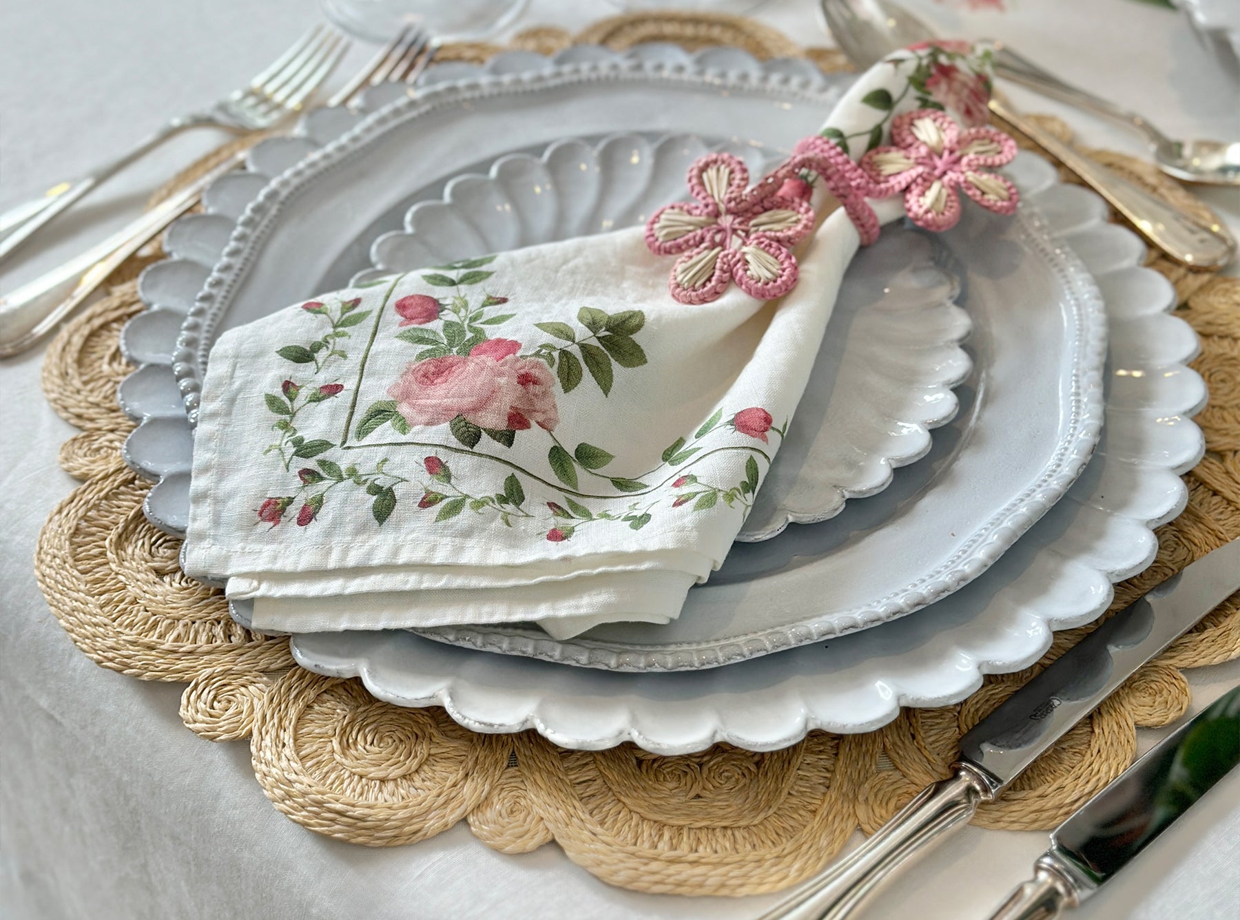 'Lena' Handwoven Flower Placemat Straw Effect, 40cm