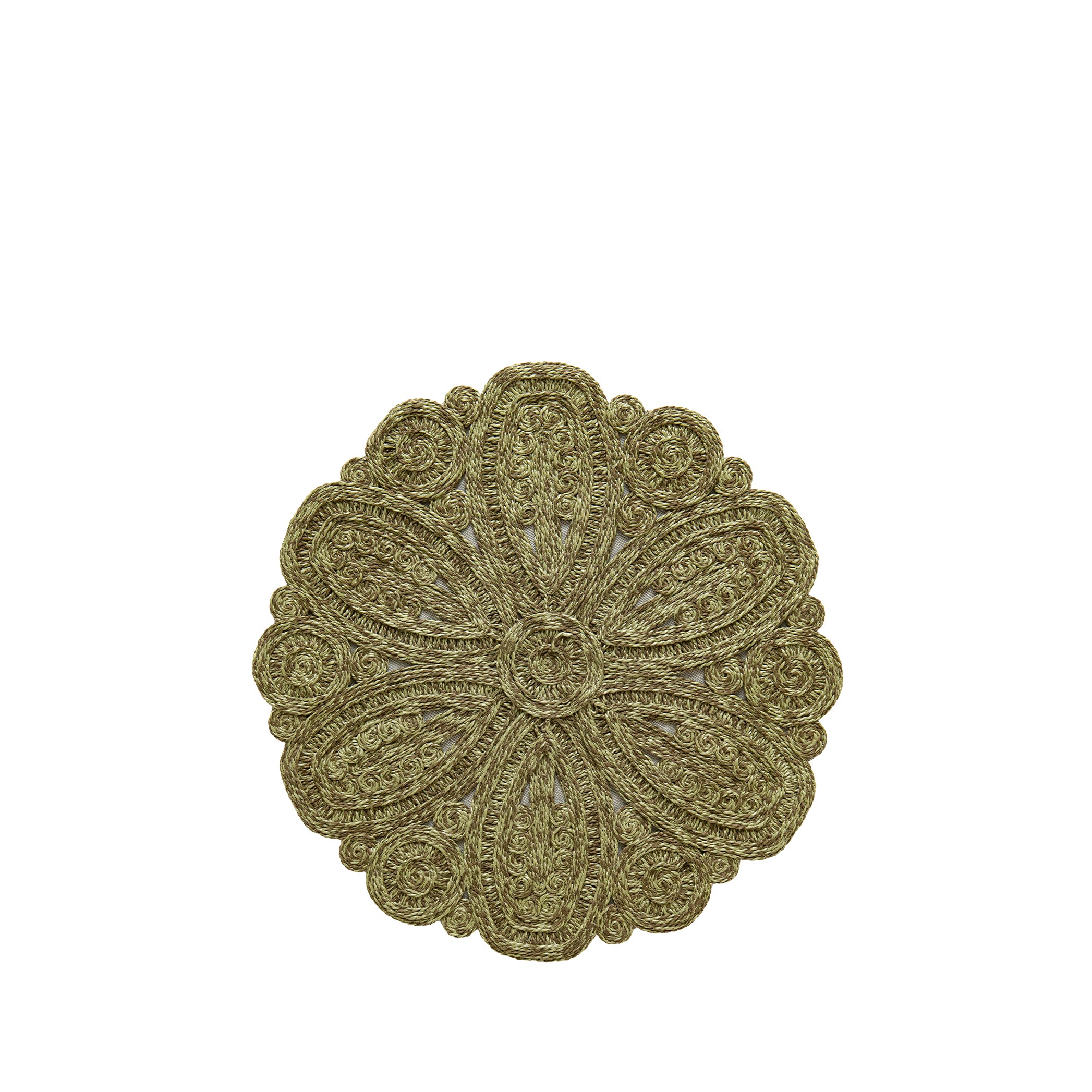 'Lena' Handwoven Flower Placemat Straw Effect in Green, 40cm