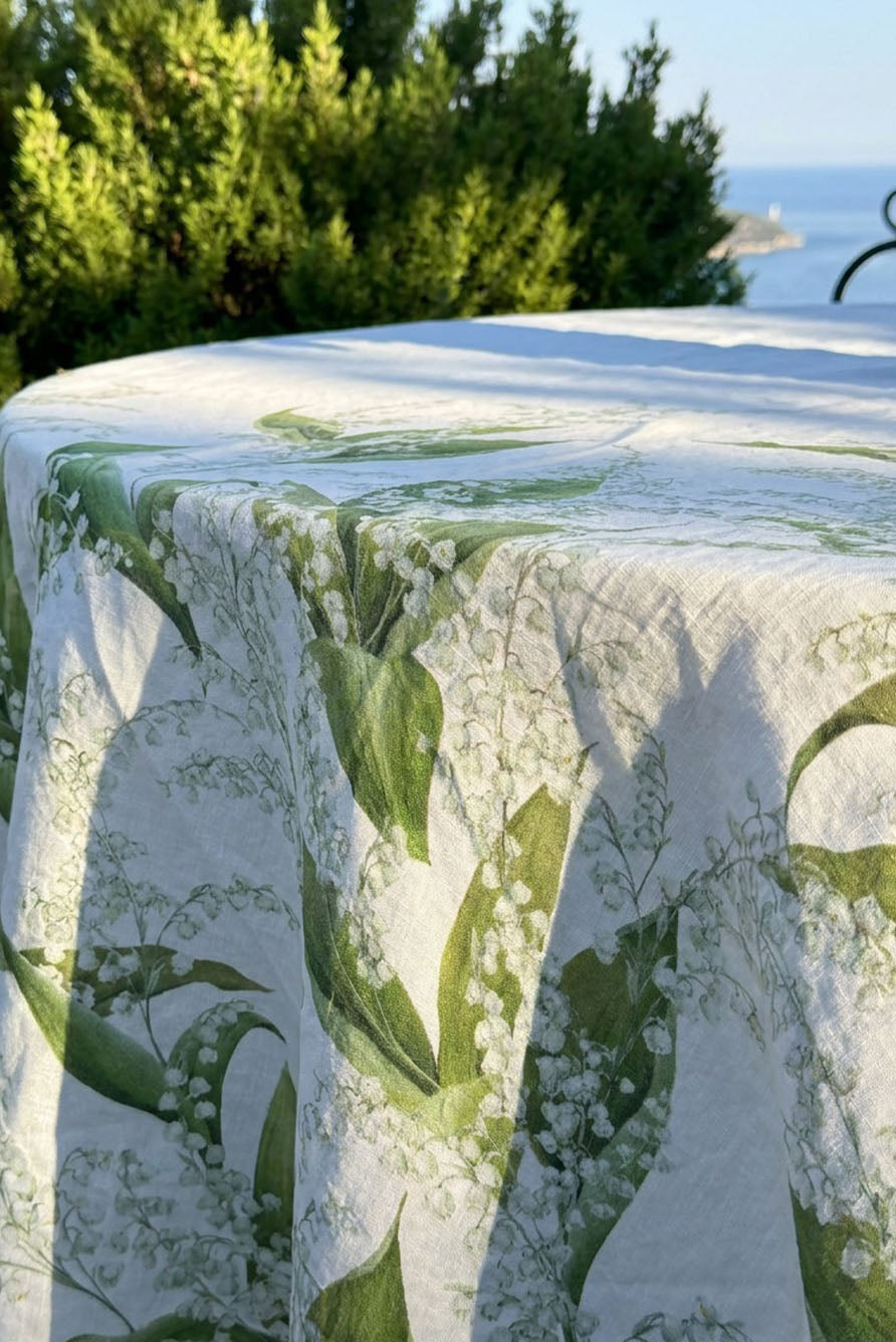Lily of the Valley 'Muguet' Round Linen Tablecloth, 260cm