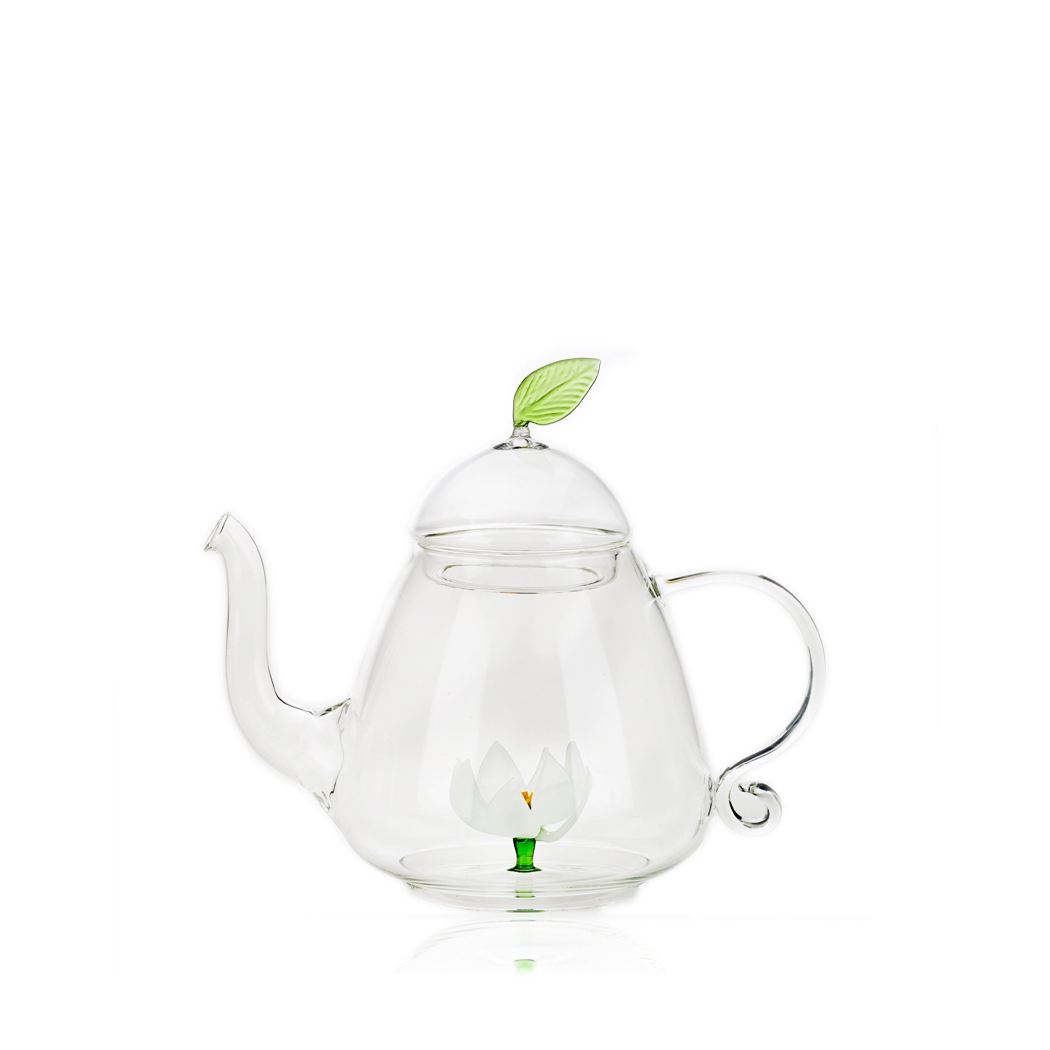 Handblown Murano Glass Lotus Teapot in White