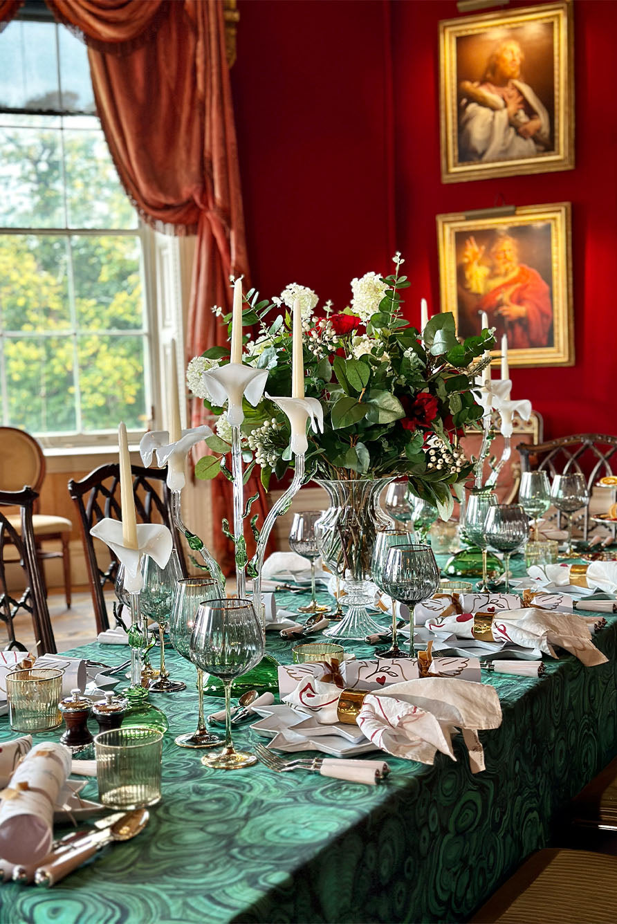 'Malachite' Linen Tablecloth in Emerald Green