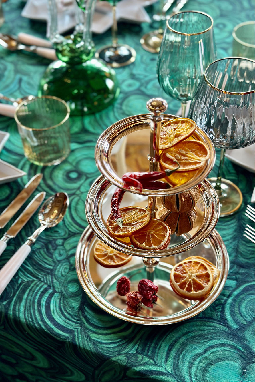 'Malachite' Linen Tablecloth in Emerald Green