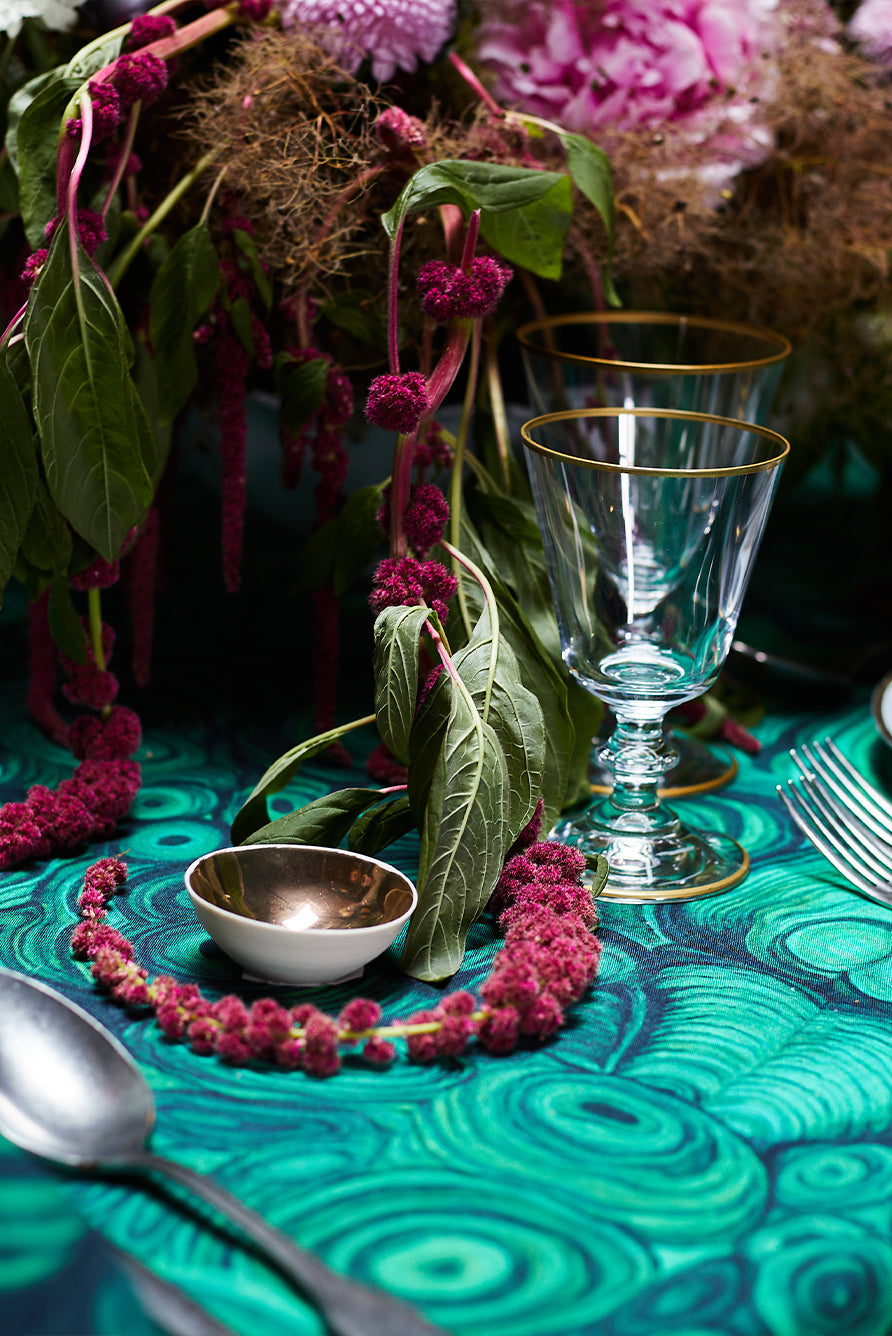'Malachite' Linen Tablecloth in Emerald Green