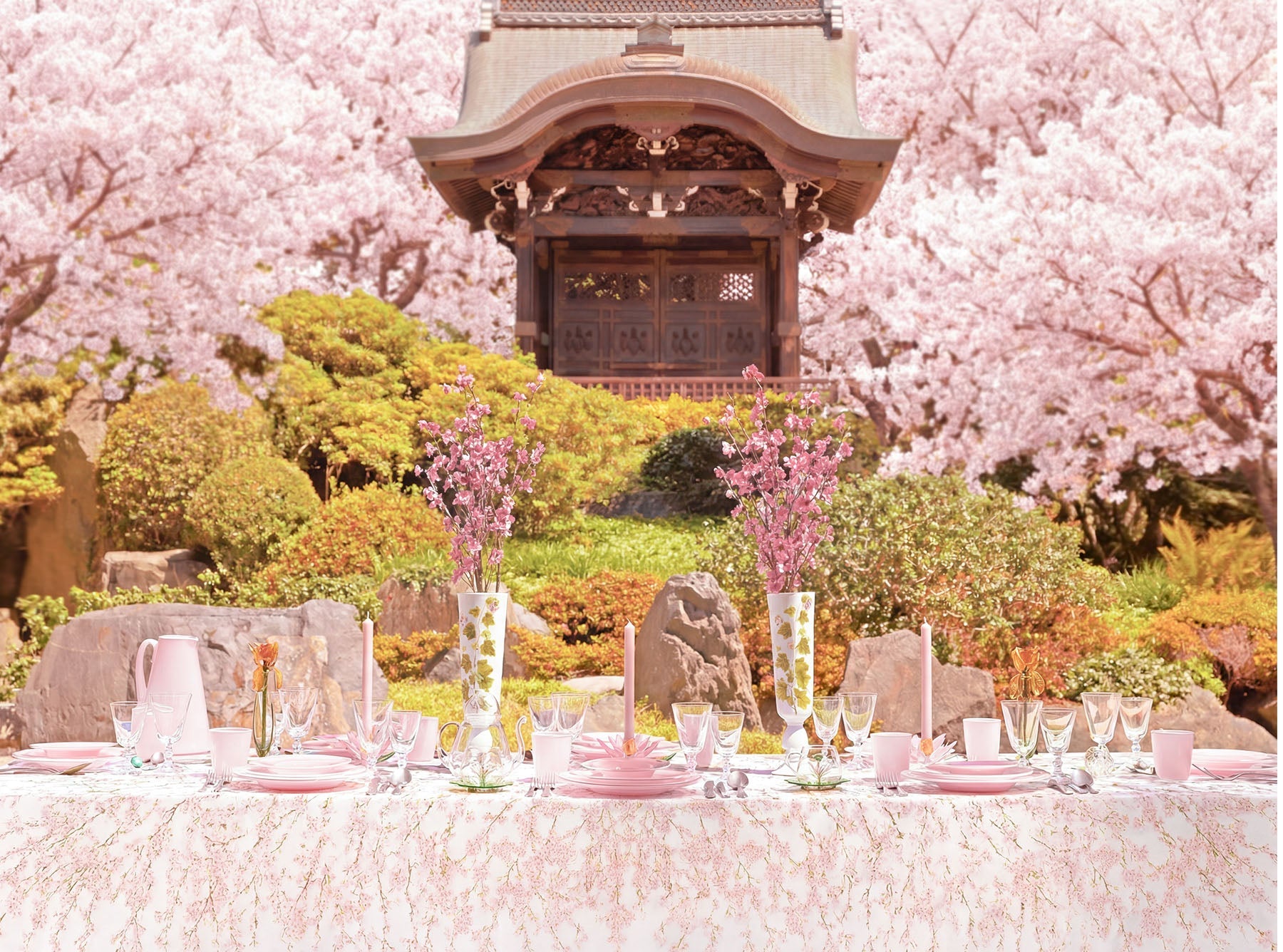 Pink Malva Flowers Ceramic Vase by Astier de Villatte, 36cm