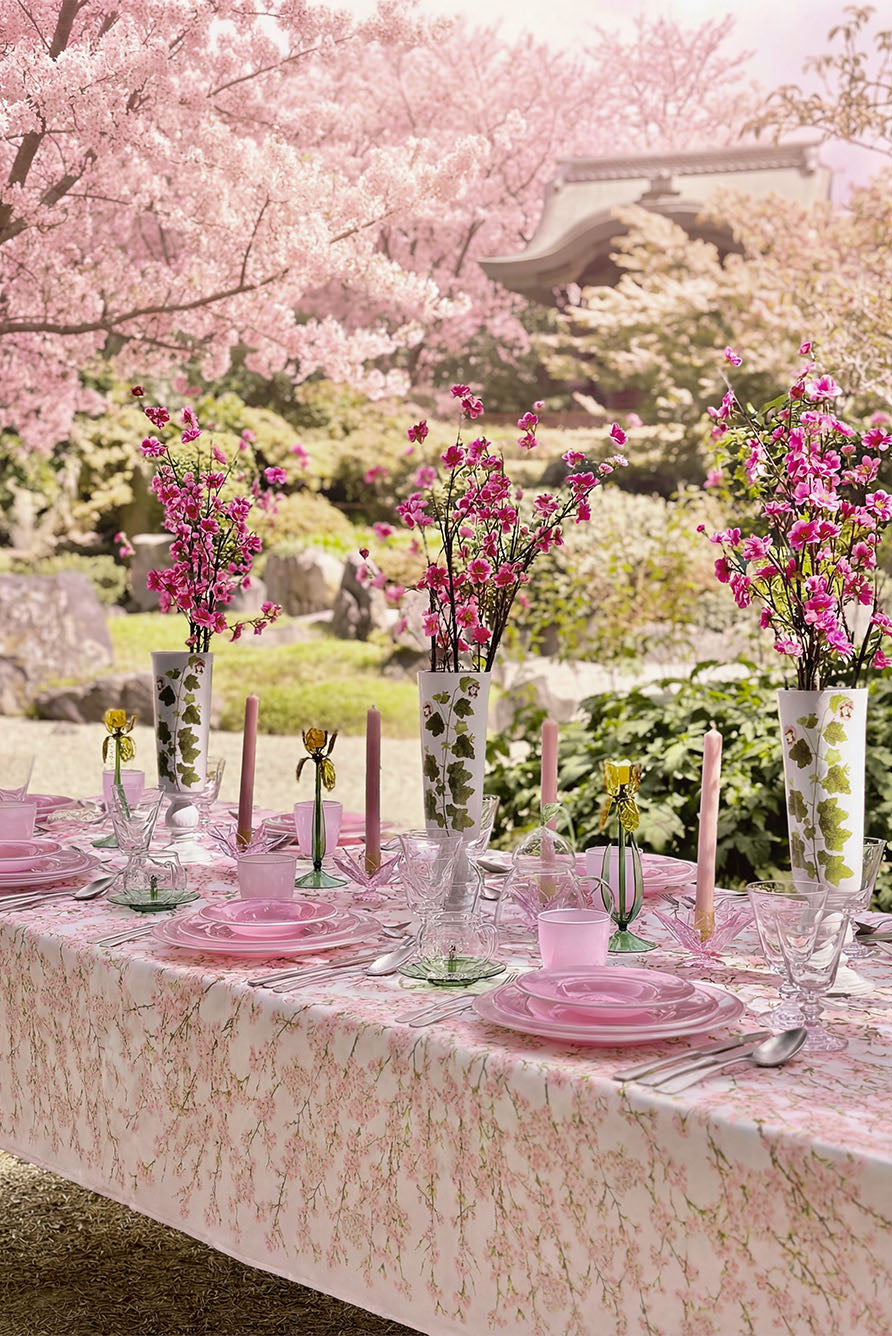 Pink Malva Flowers Ceramic Vase by Astier de Villatte, 36cm