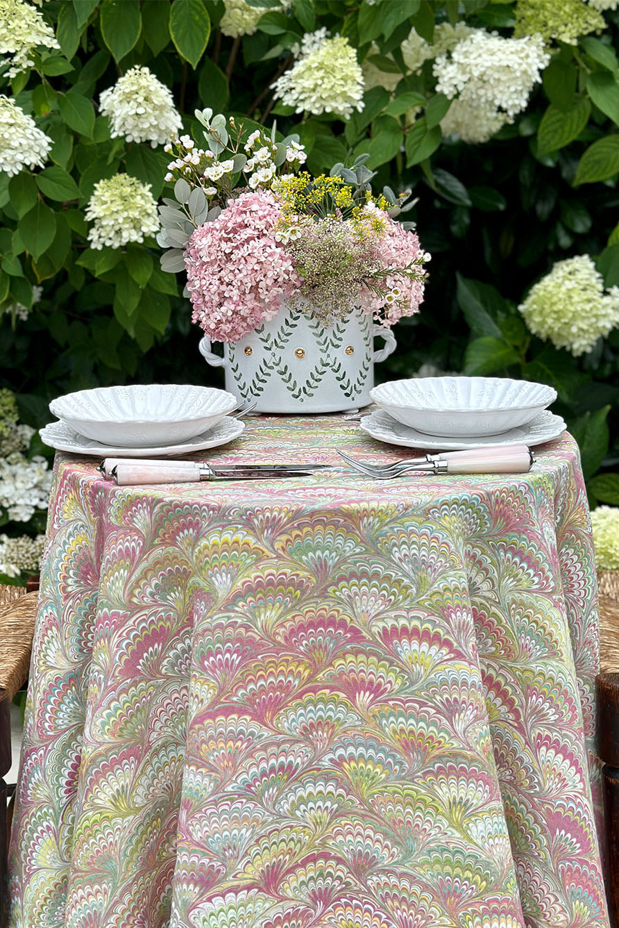 'Marble Fan' Round Occasional Linen Tablecloth, 165cm