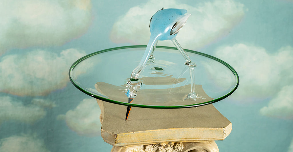 Handblown Glass Crane Cake Stand, 30cm