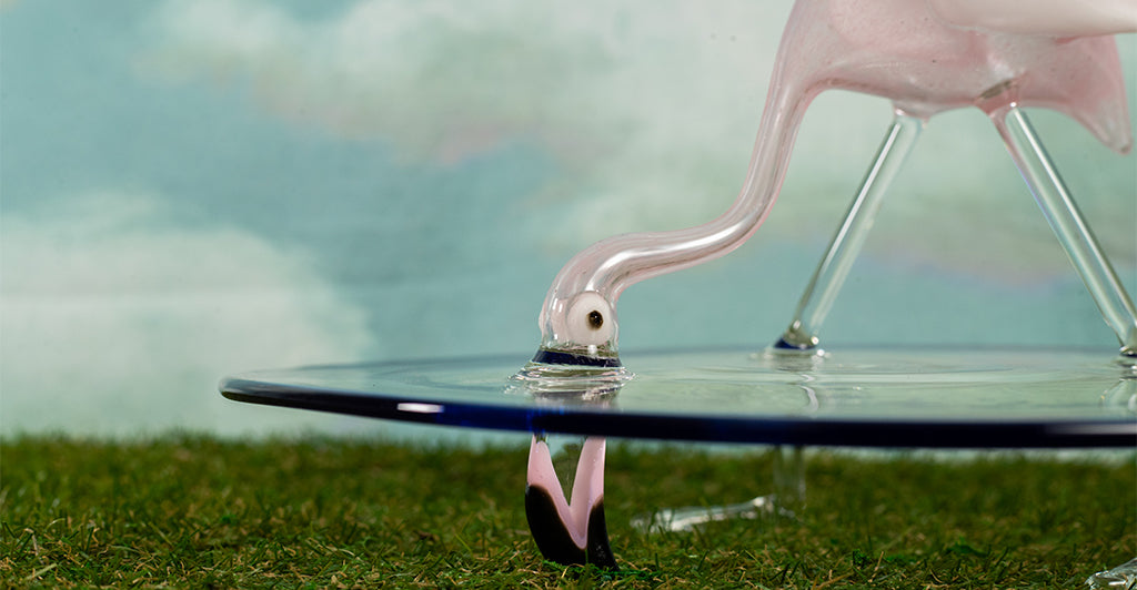 Handblown Glass Flamingo Cake Stand, 30cm