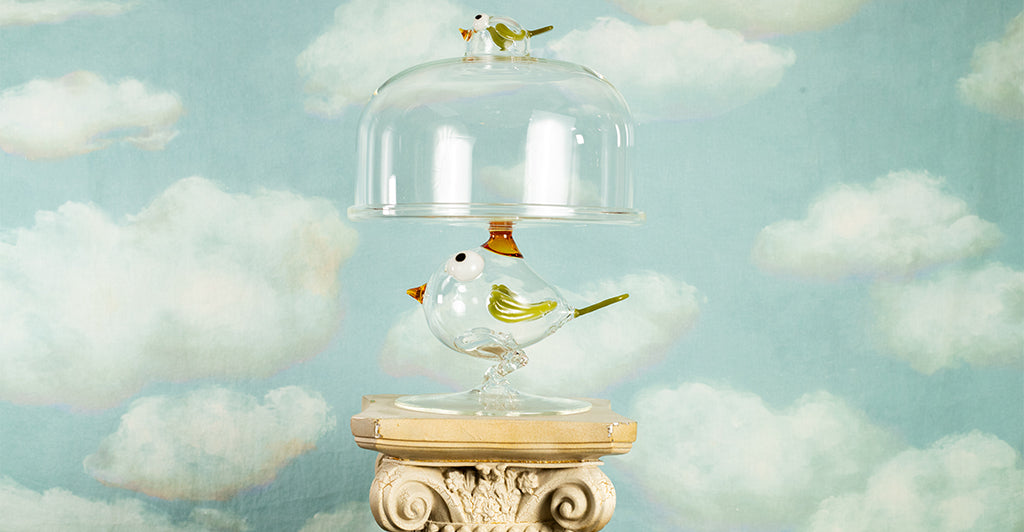 Handblown Glass Crane Cake Stand, 30cm