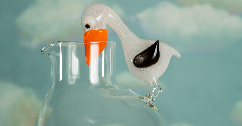 Handblown Glass Toucan and Flower Jug, 25cm