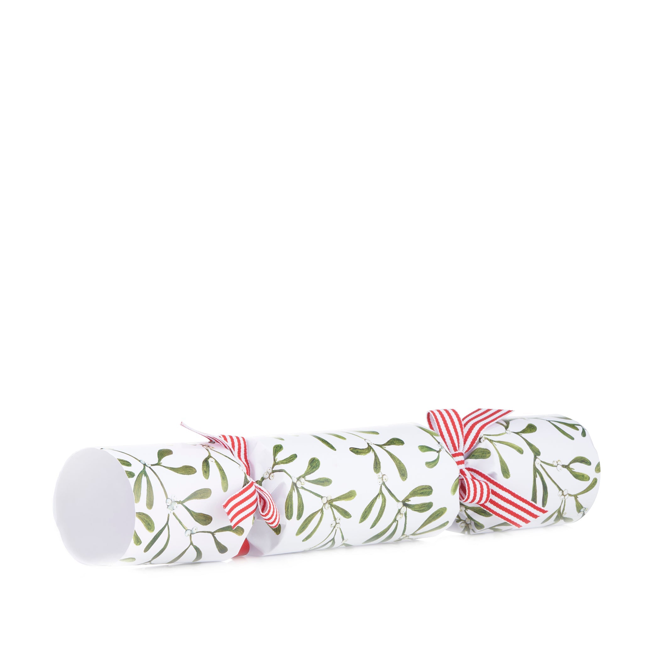 Christmas Crackers in Mistletoe with Red and White Bows, Set of Six (UK ONLY)