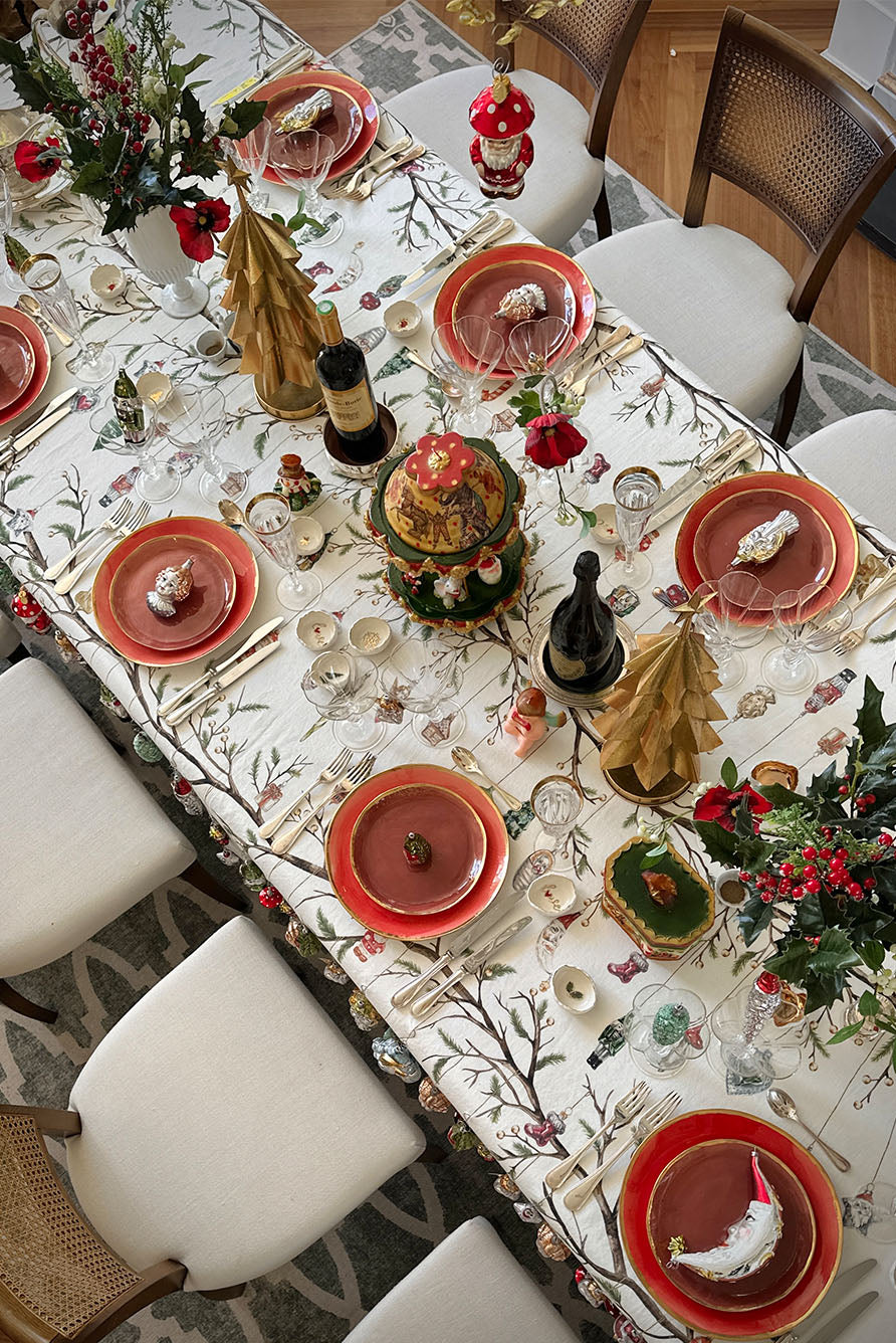 'Christmas Ornaments' Linen Tablecloth